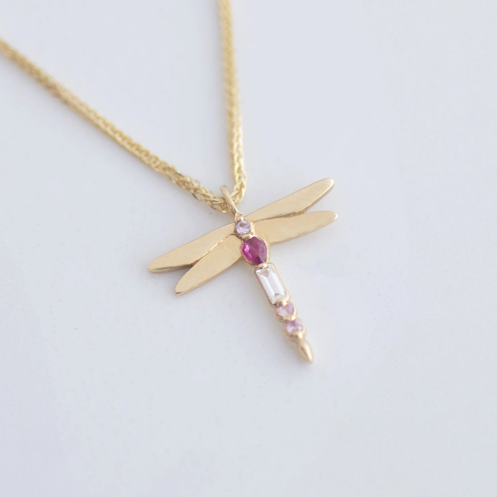 Dragonfly Ruby Necklace 14k gold