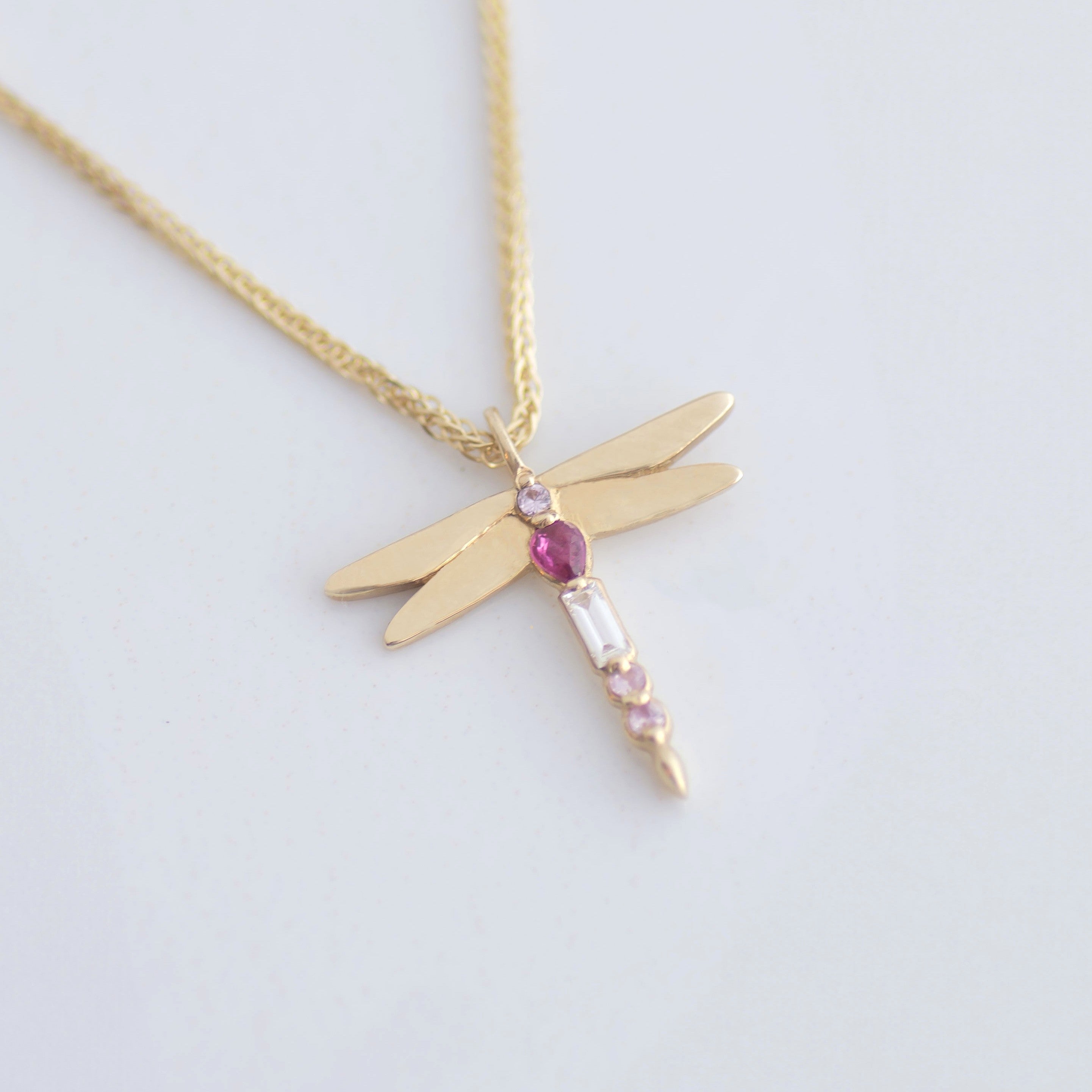 Dragonfly Ruby Necklace 14k gold