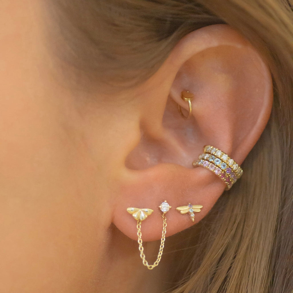 Dragonfly earring stud 14k gold - Amethyst