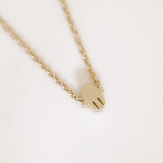 Tiny Hamsa necklace 14k gold