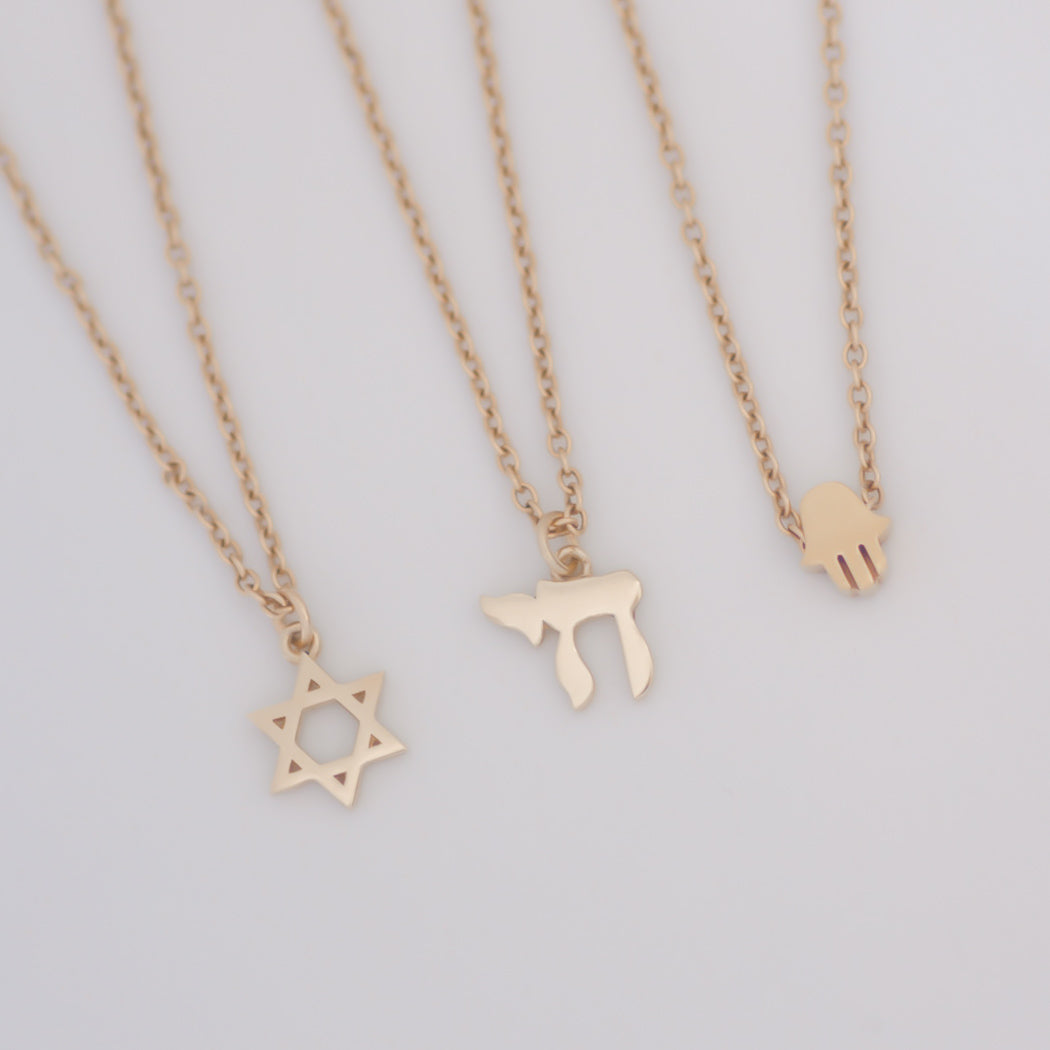 Tiny Hamsa necklace 14k gold
