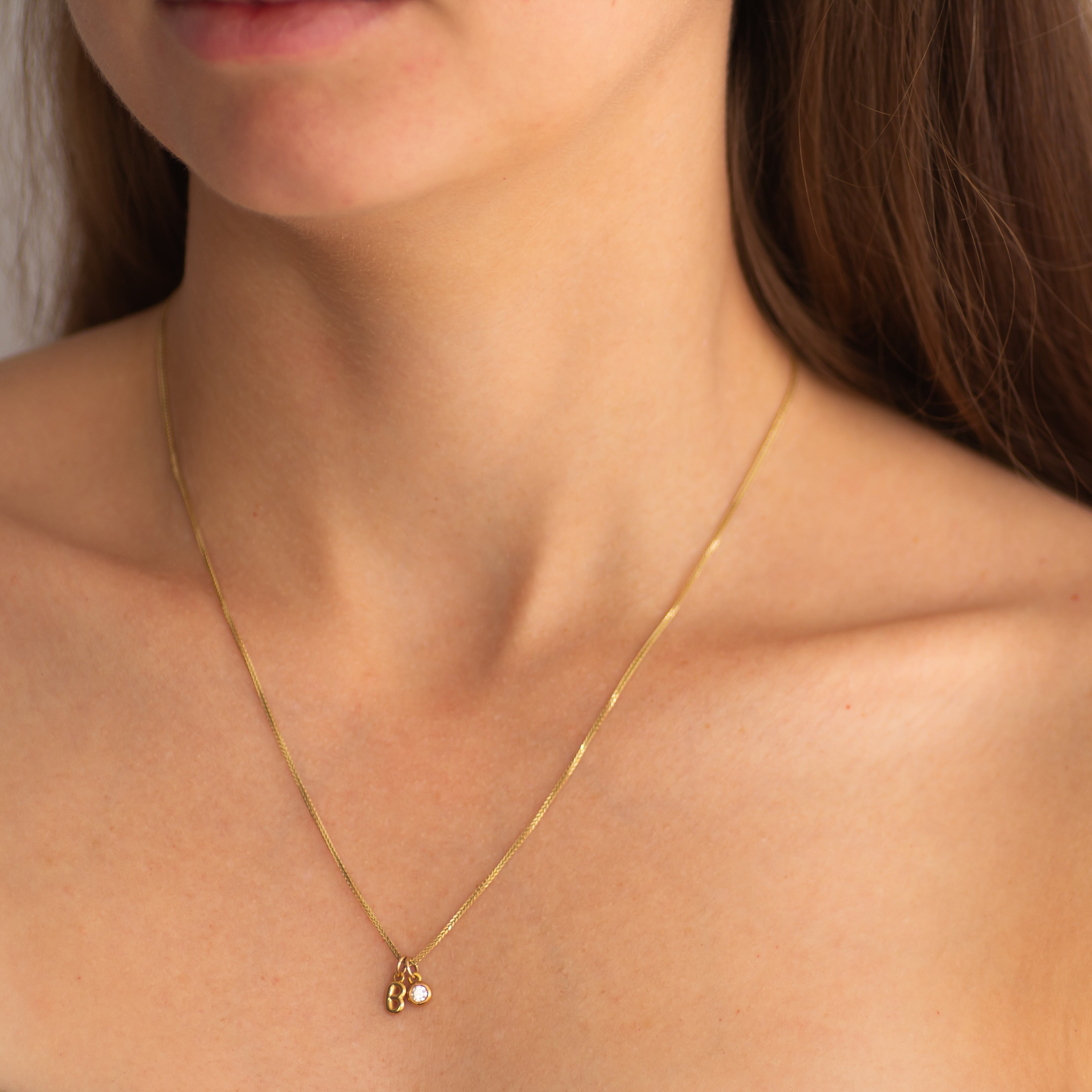 Birthstone Charm & Letter Necklace 14k gold