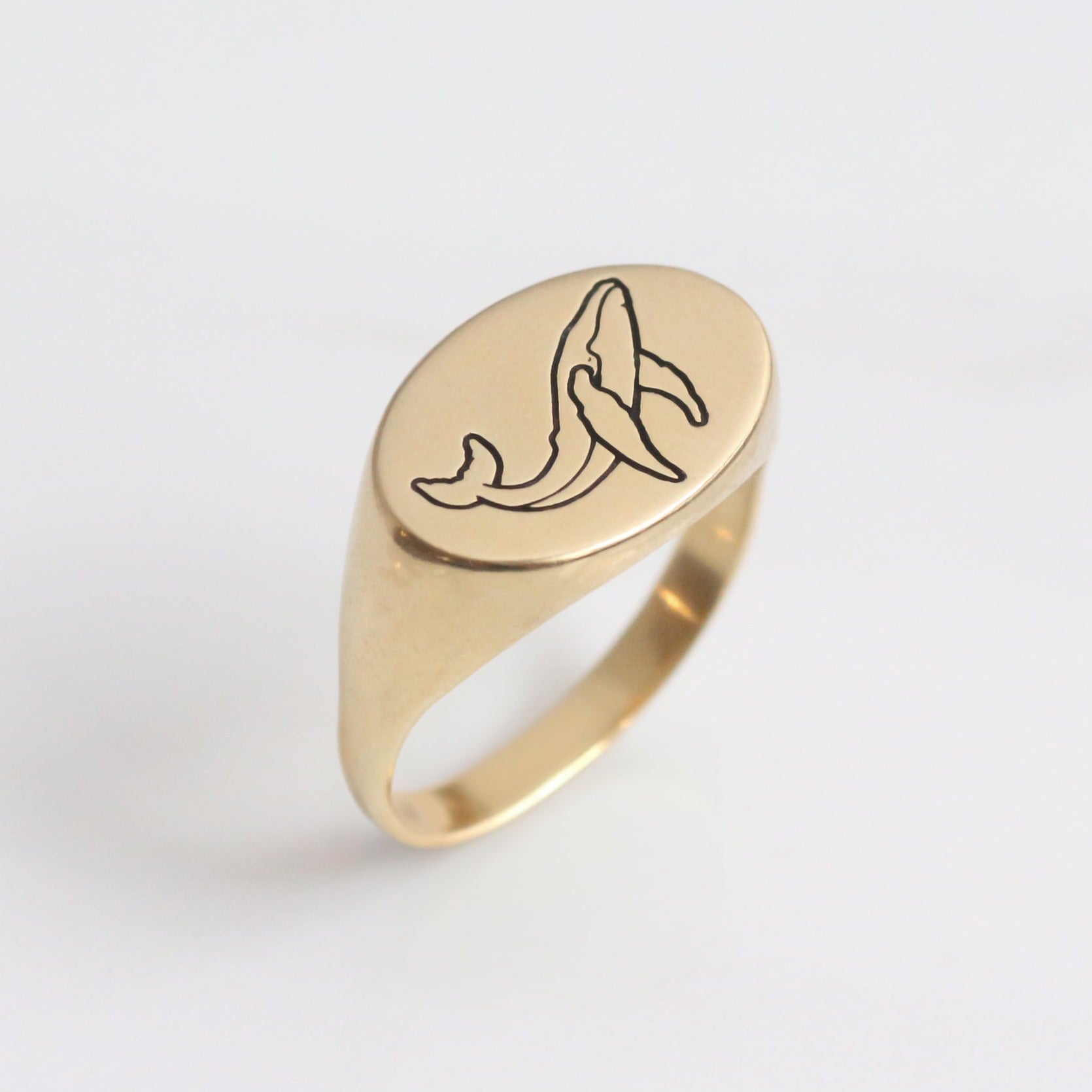 Whale Signet Ring 14k gold
