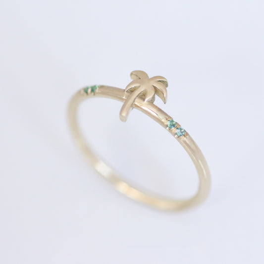 Palm Tree Emerald ring 14k gold