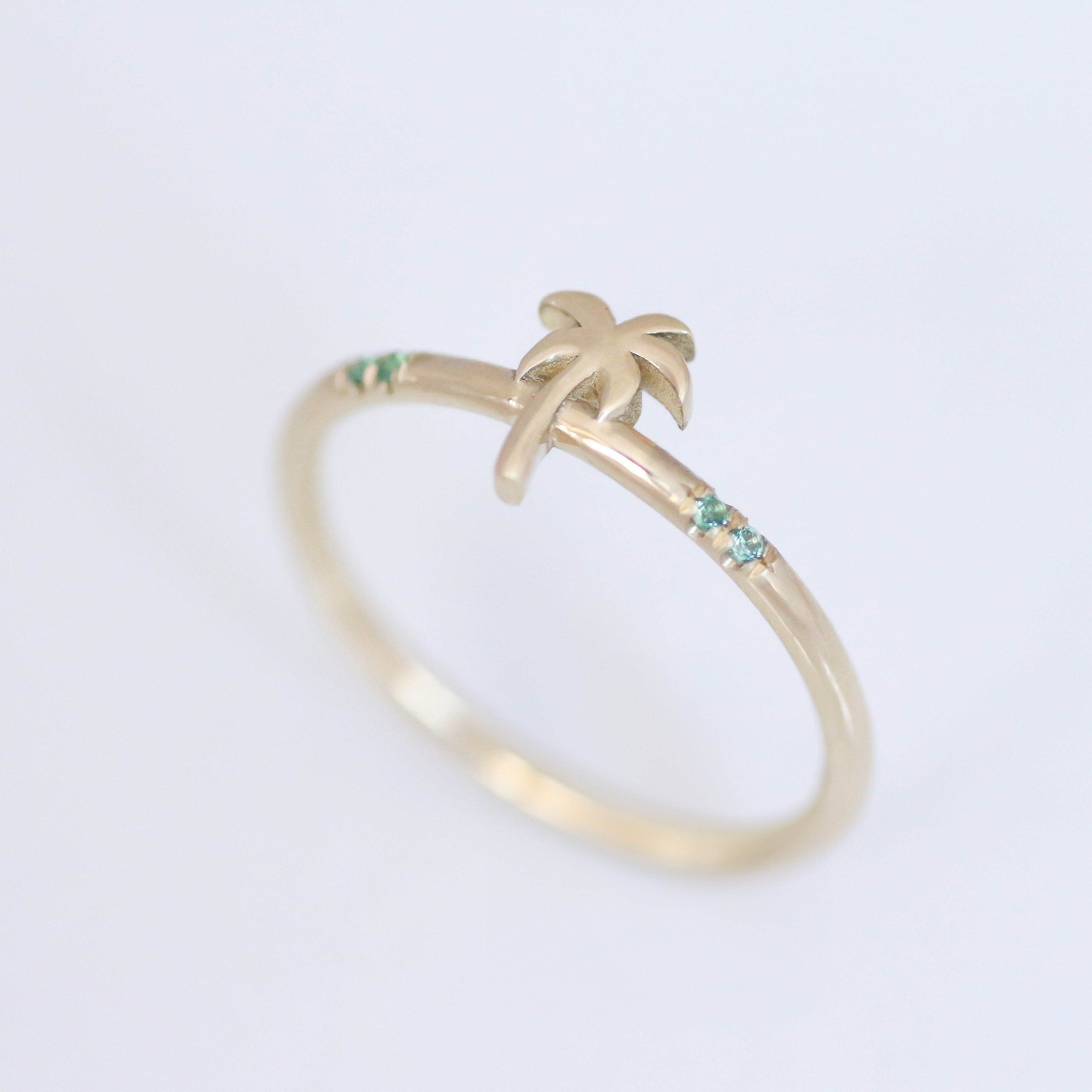Palm Tree Emerald ring 14k gold