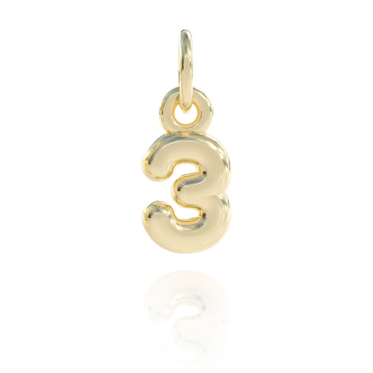 Number 3 Charm 14k gold