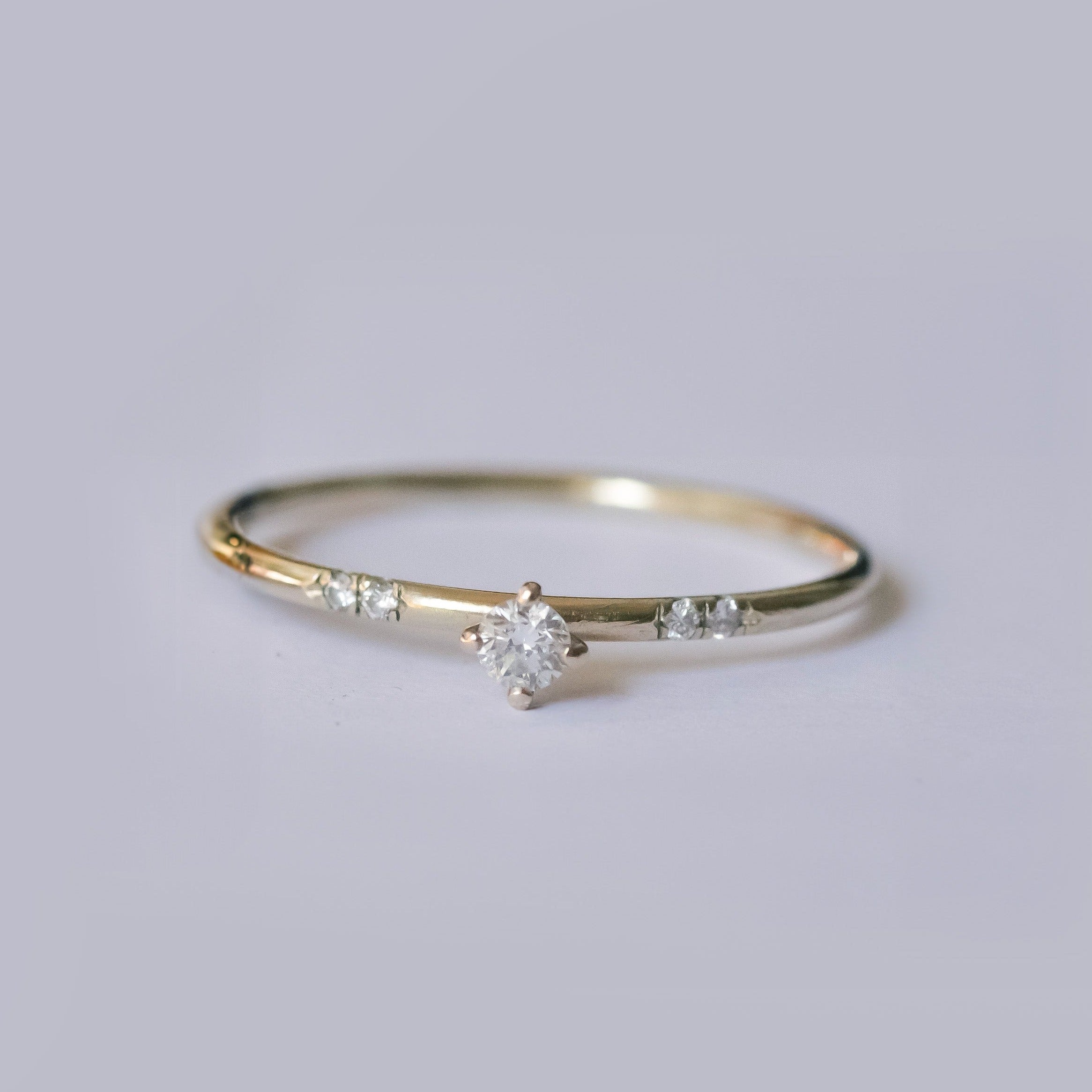 Tiny Diamonds solitaire ring 14k gold