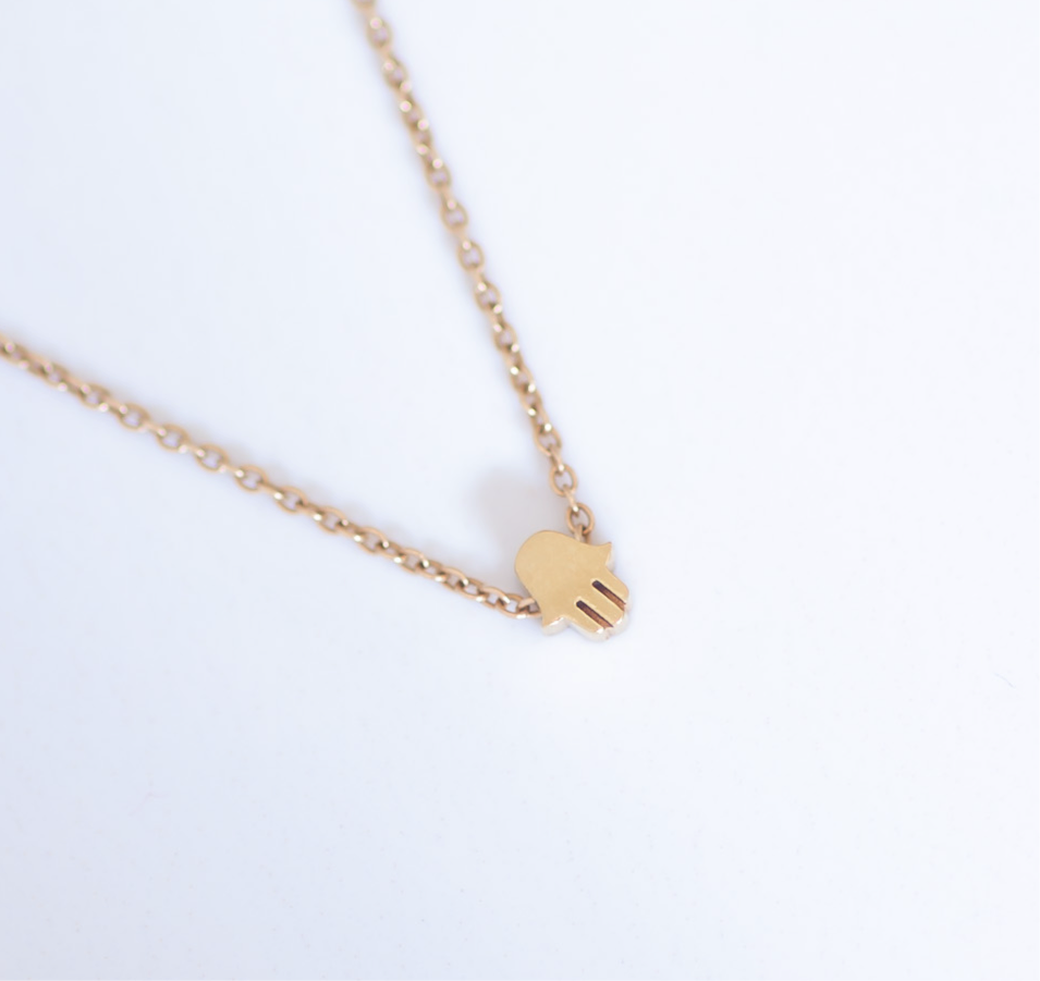 Tiny Hamsa necklace 14k gold