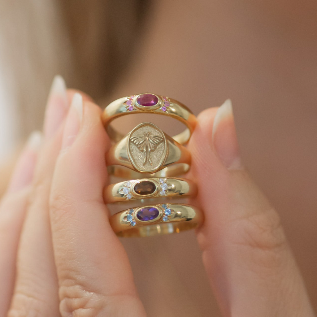 Luna Moth signet ring 14k gold