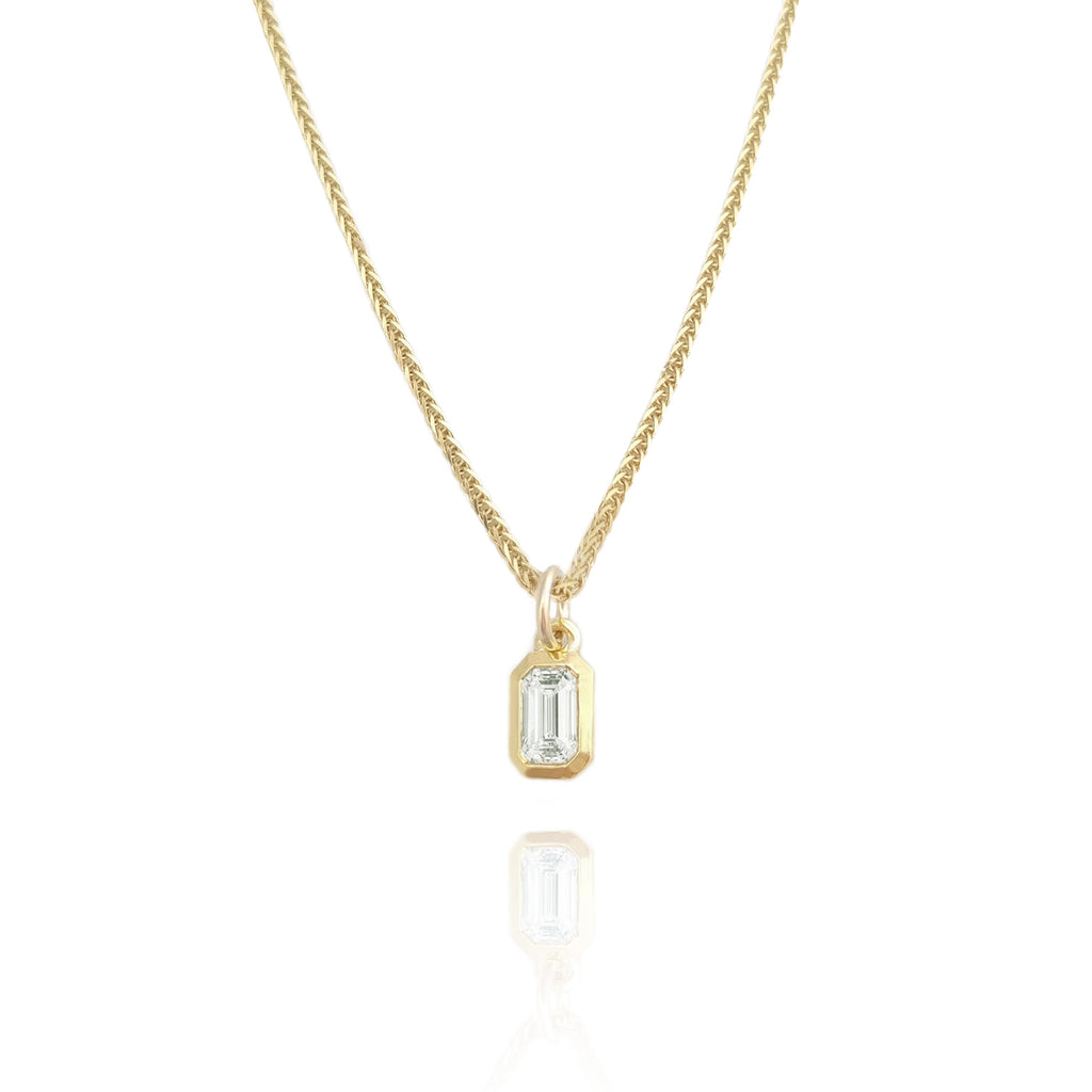 Birthstone Charm Necklace Emerald Cut 14k gold