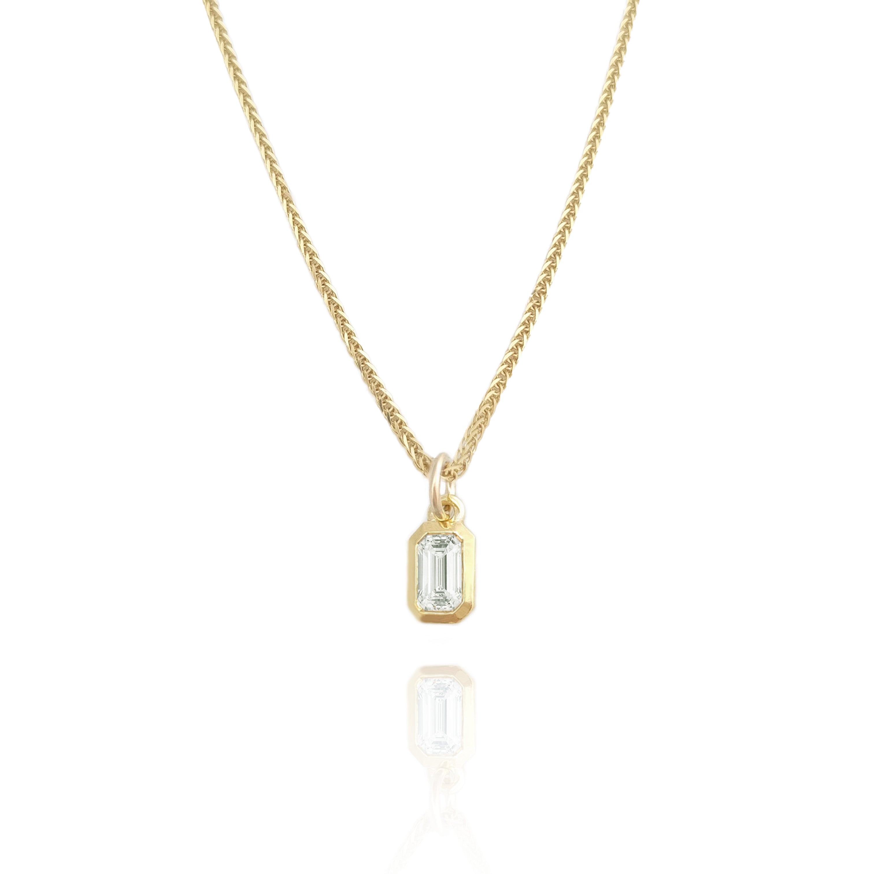 Birthstone Charm Necklace Emerald Cut 14k gold