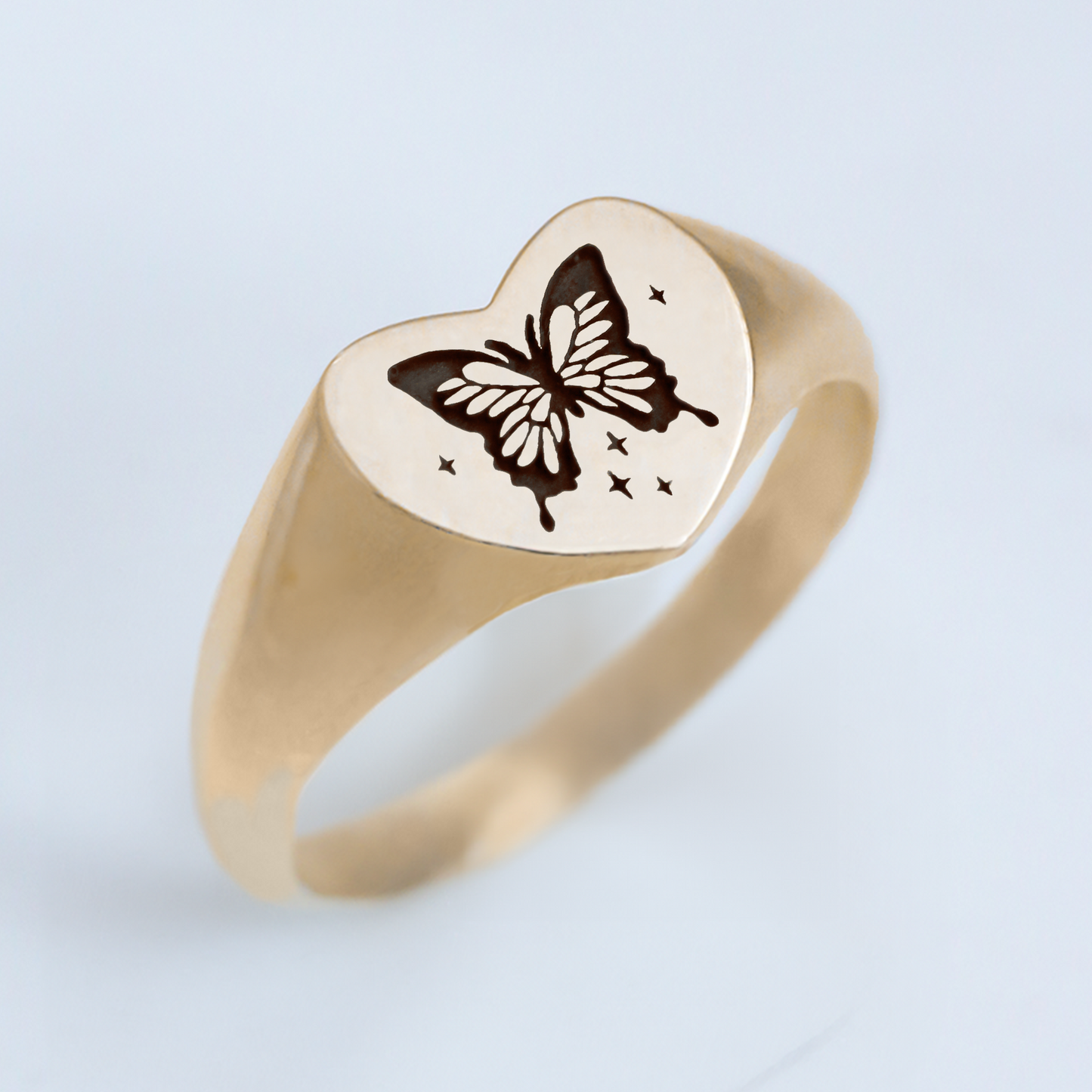 Butterfly Heart signet ring 14k gold