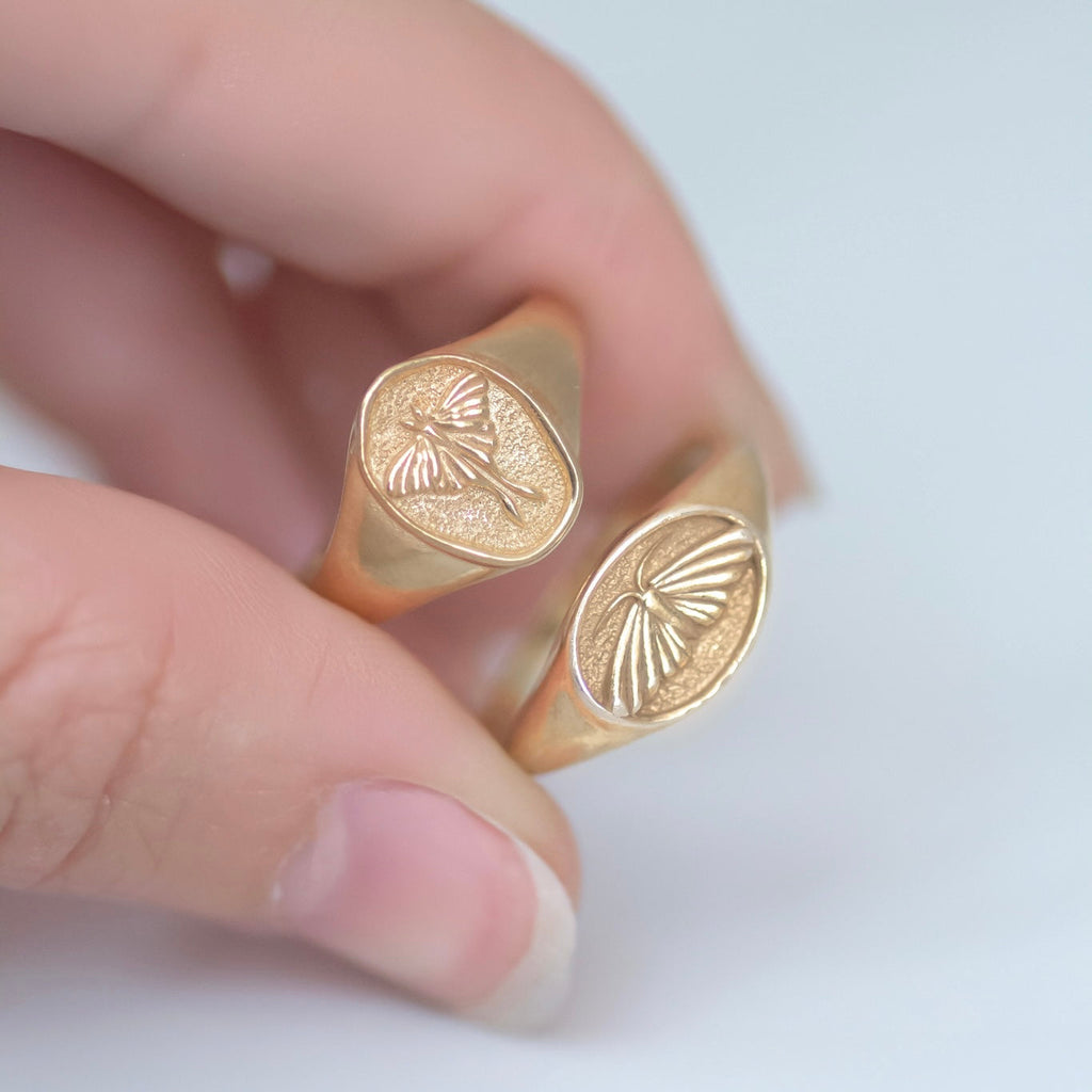 Luna Moth signet ring 14k gold
