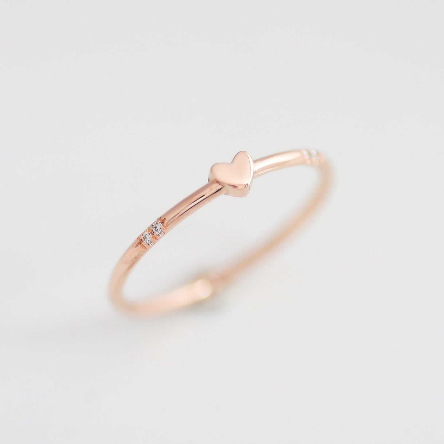 Tiny Diamonds heart ring 14k gold