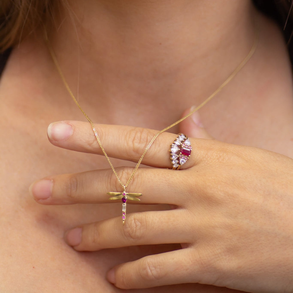 Dragonfly Ruby Necklace 14k gold