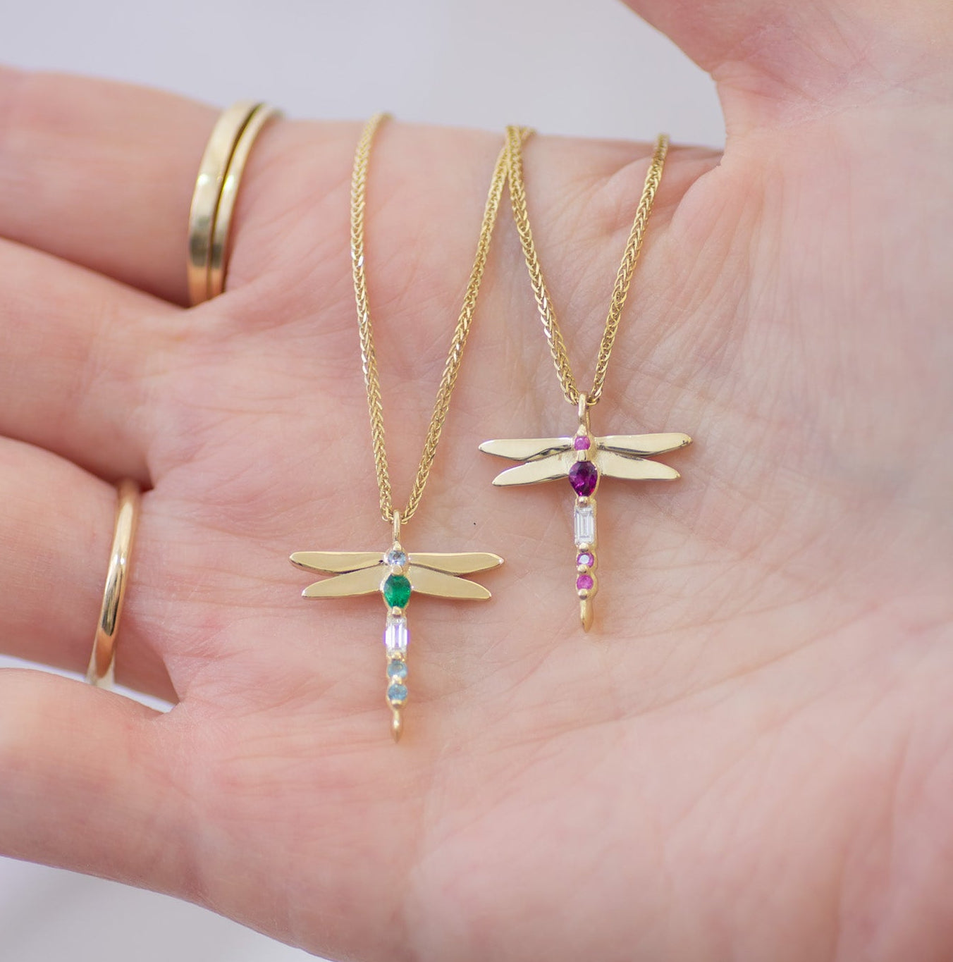 Dragonfly Ruby Necklace 14k gold