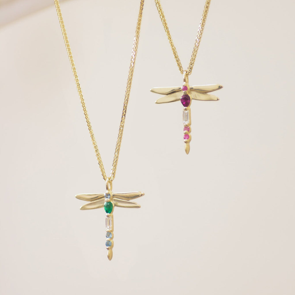 Dragonfly Ruby Necklace 14k gold