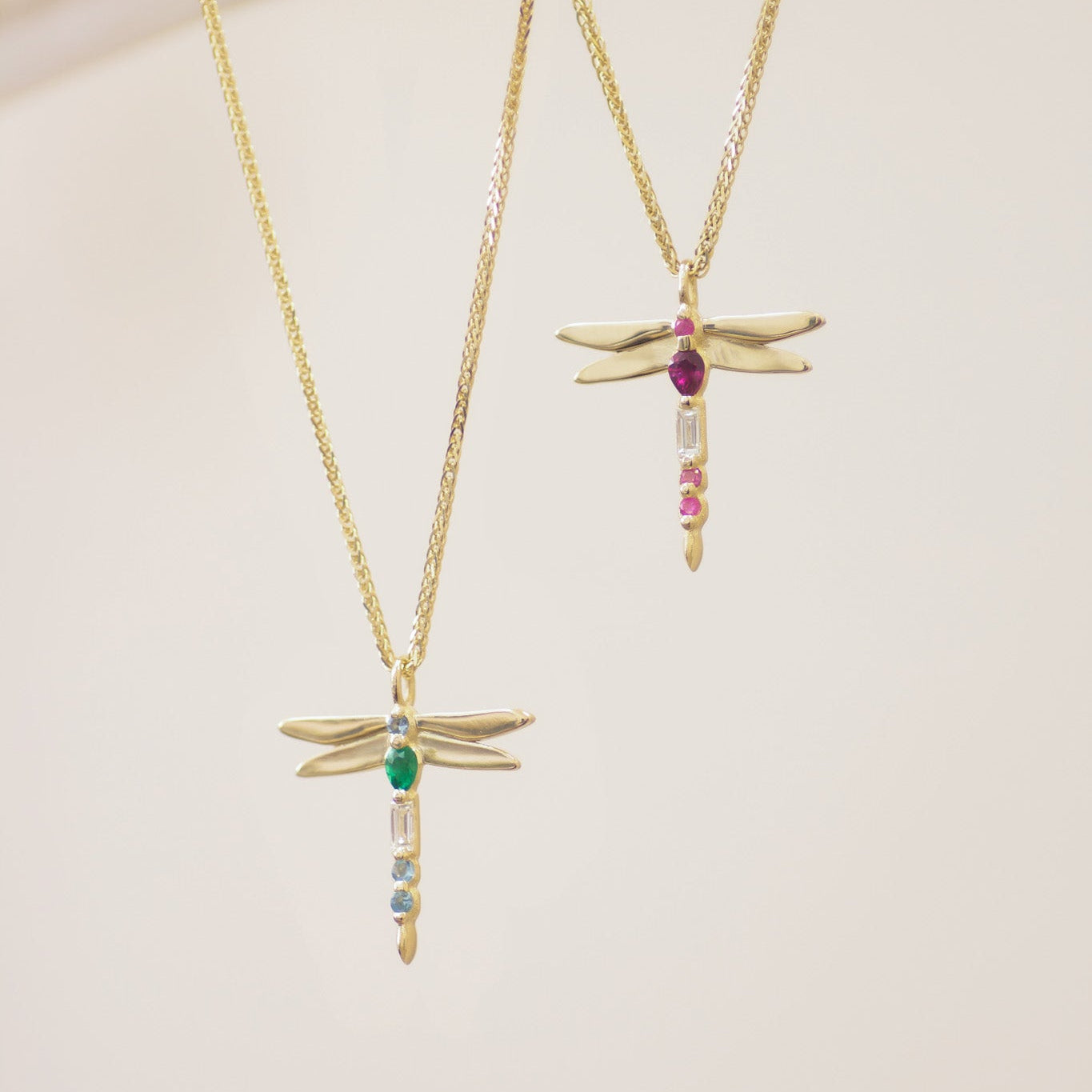 Dragonfly Ruby Necklace 14k gold
