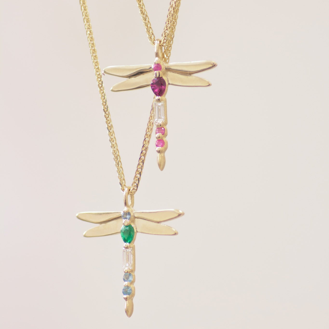 Dragonfly Emerald Necklace 14k gold