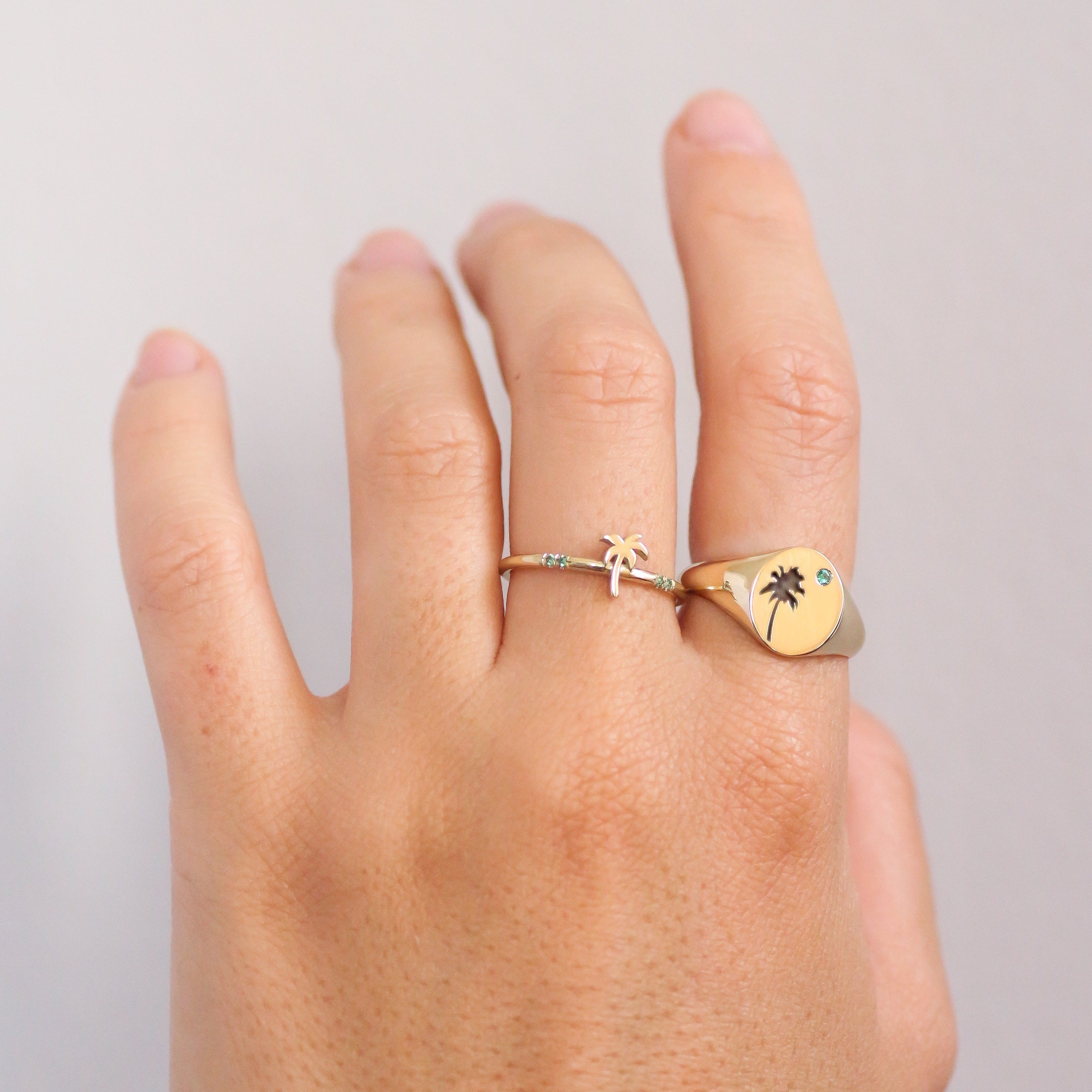 Palm Tree Emerald ring 14k gold