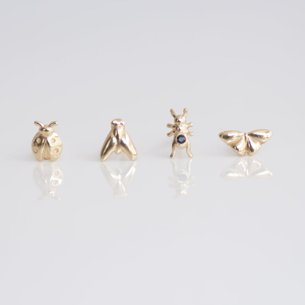 Ant earring stud 14k gold