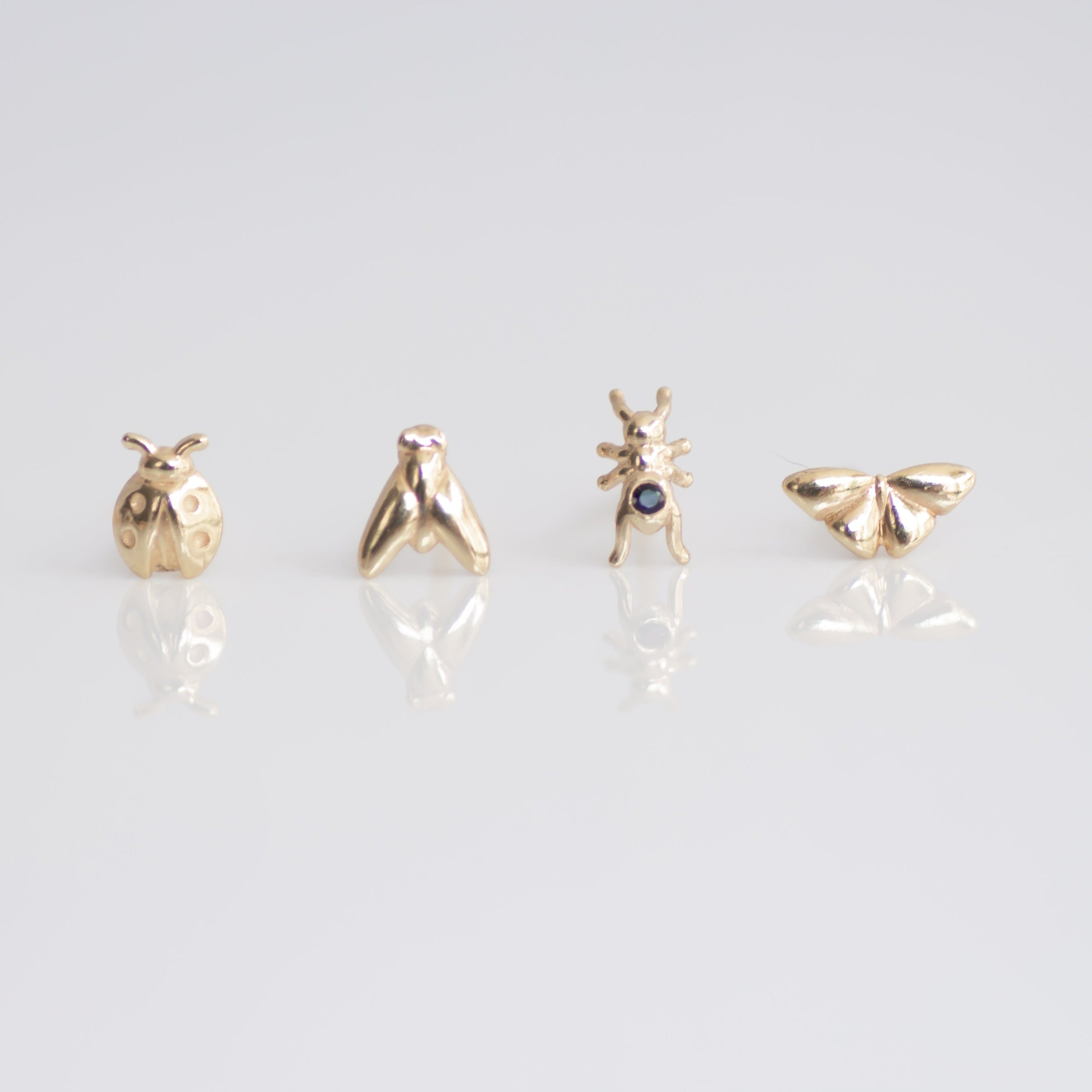 Ant earring stud 14k gold