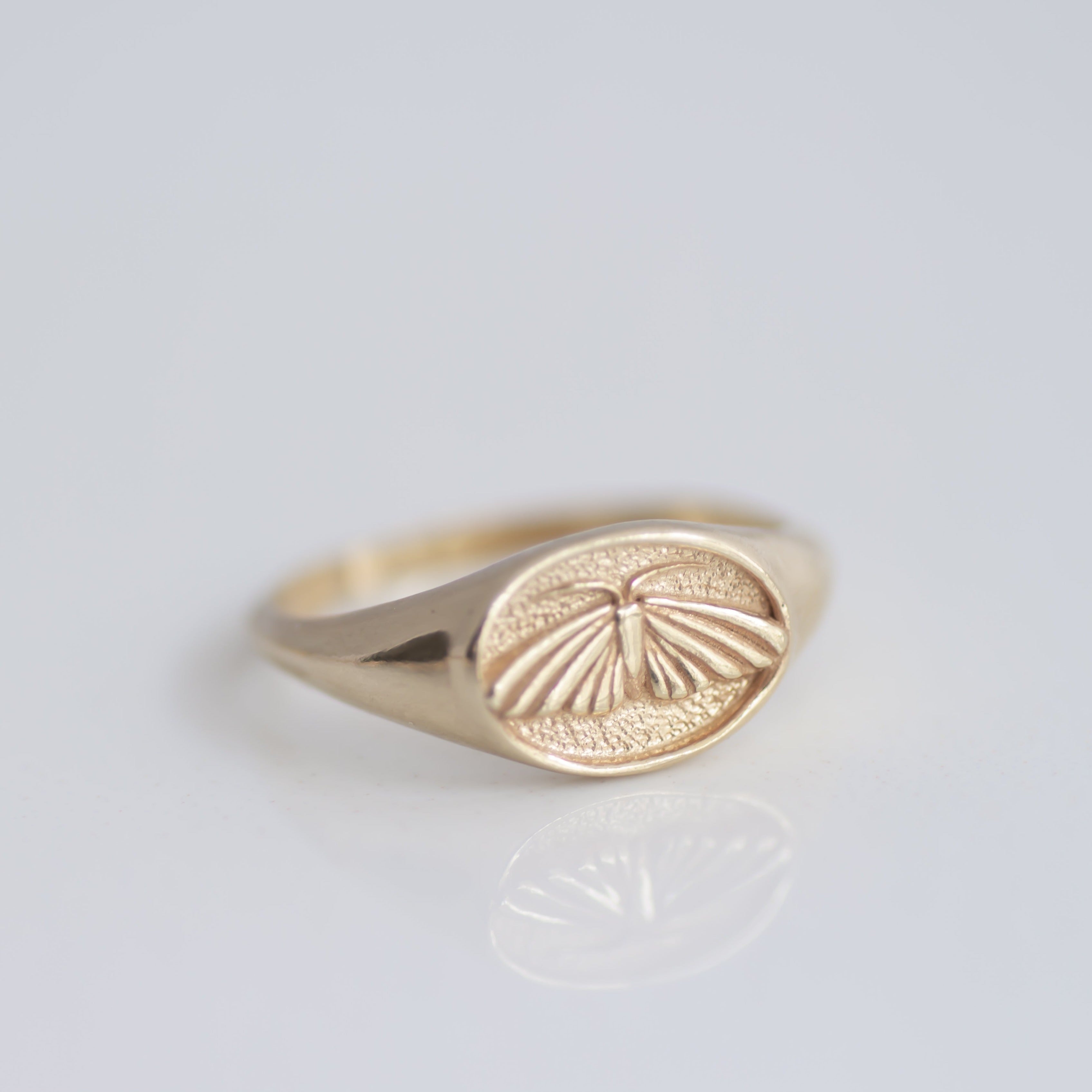 Moth signet ring 14k gold