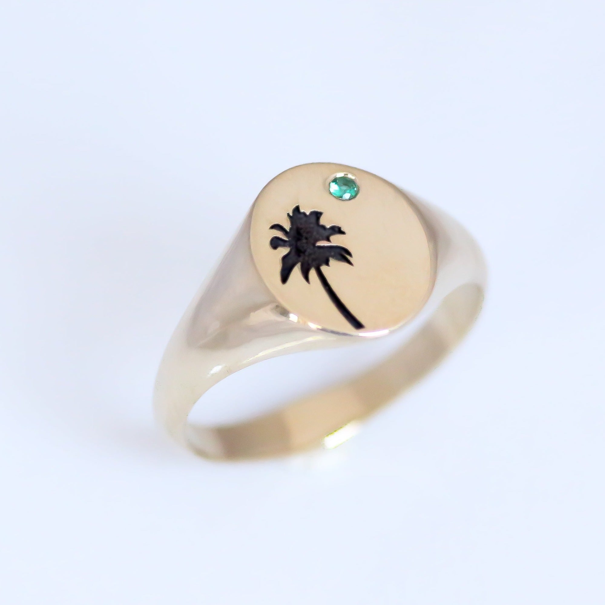 Palm Tree signet ring 14k gold