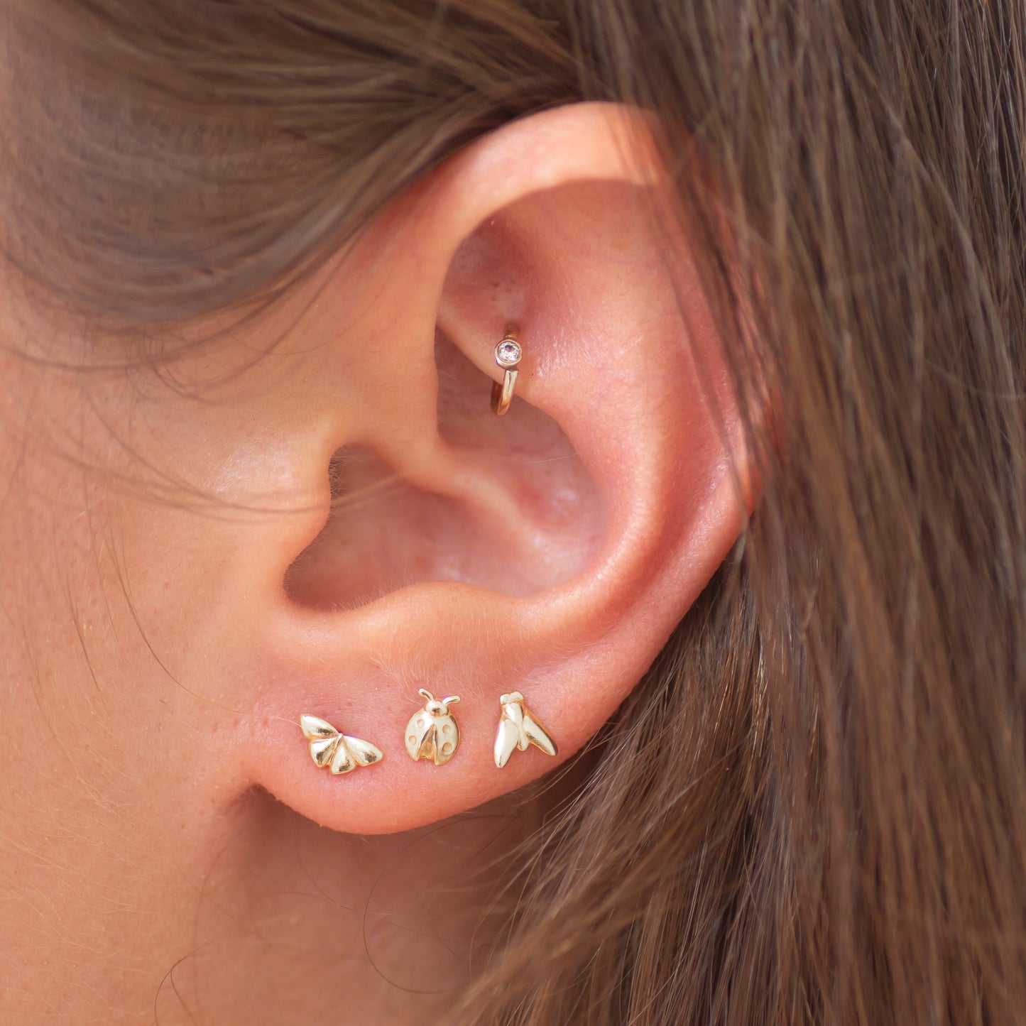 Ladybug earring stud 14k gold
