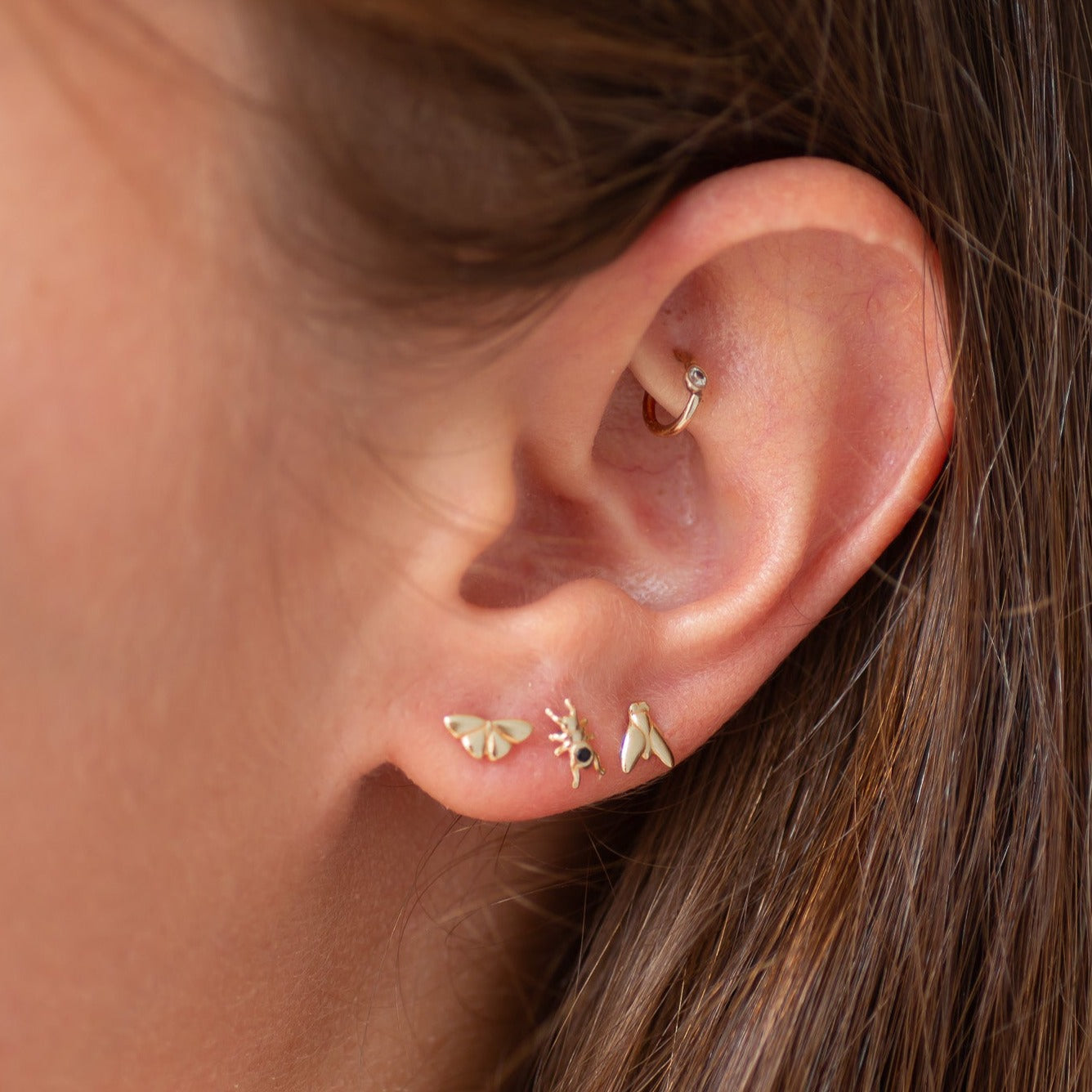 Ant earring stud 14k gold