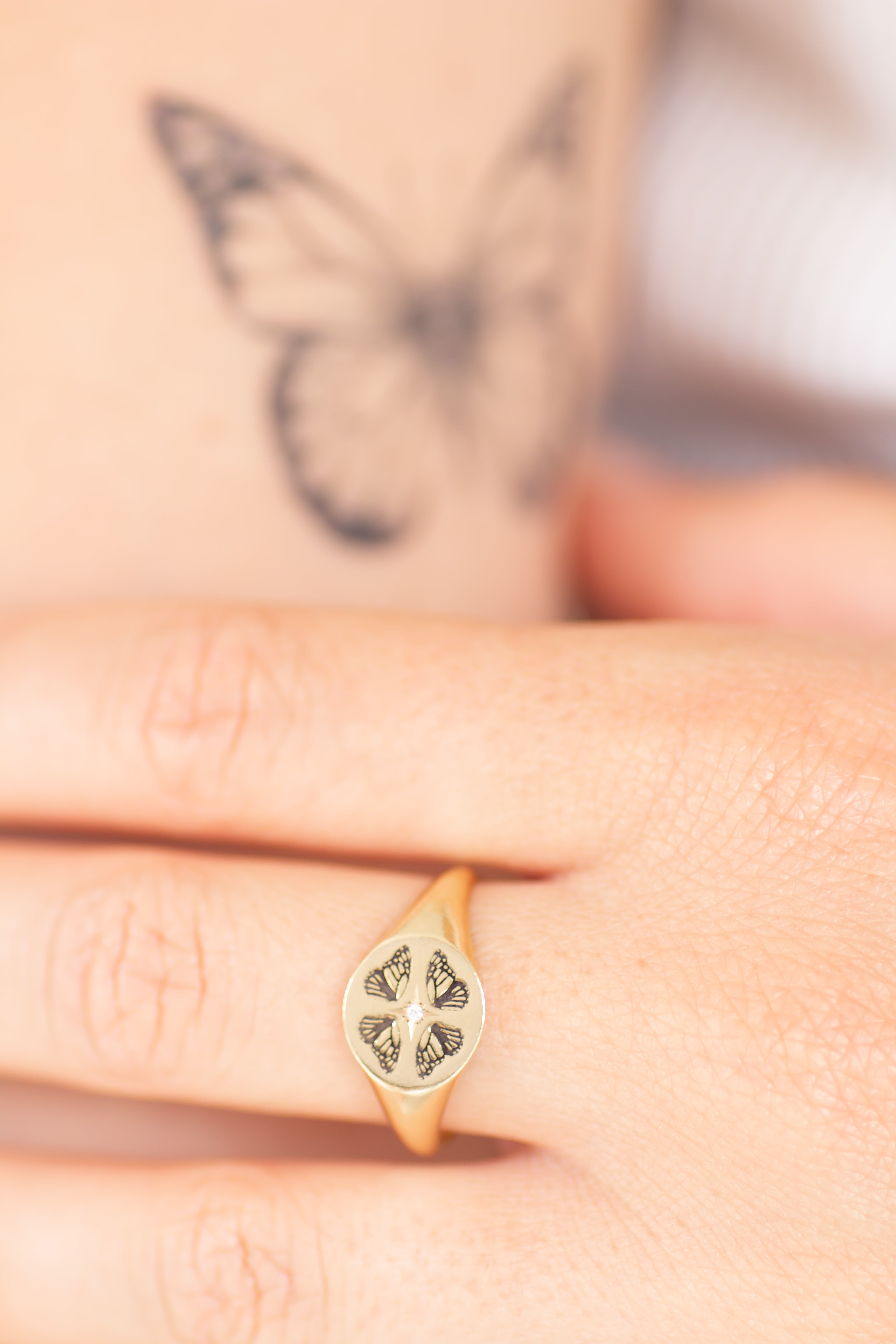 Butterfly Wings signet ring 14k gold