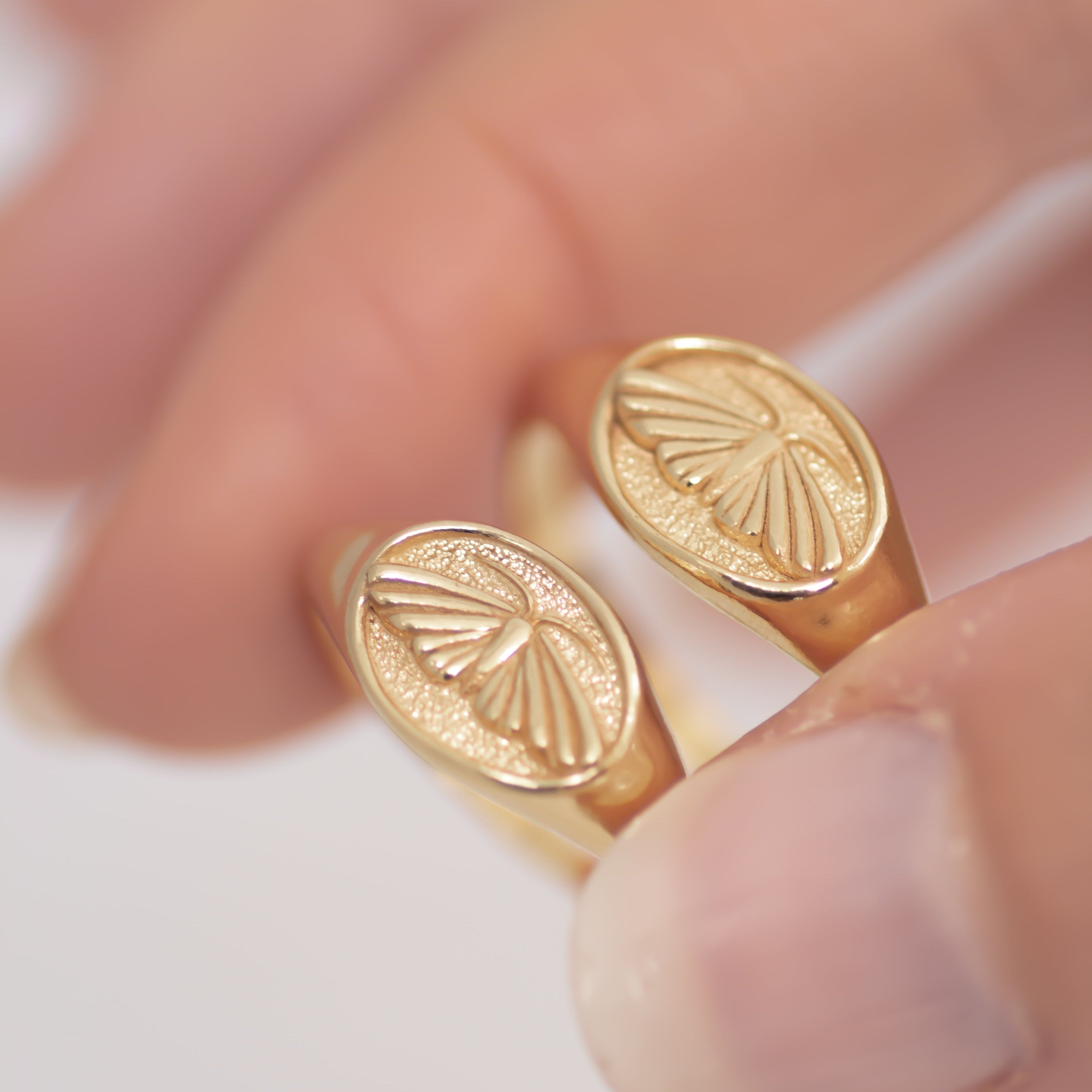 Moth signet ring 14k gold