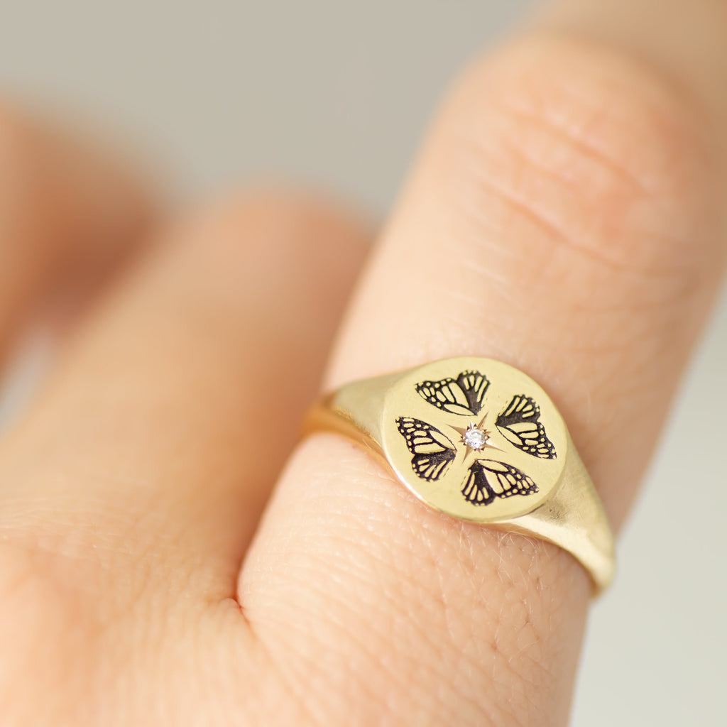 Butterfly Wings signet ring 14k gold