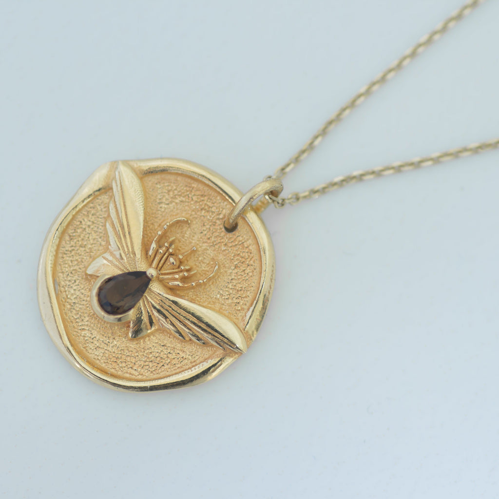 Rhino Beetle Medallion Pendant 14k gold