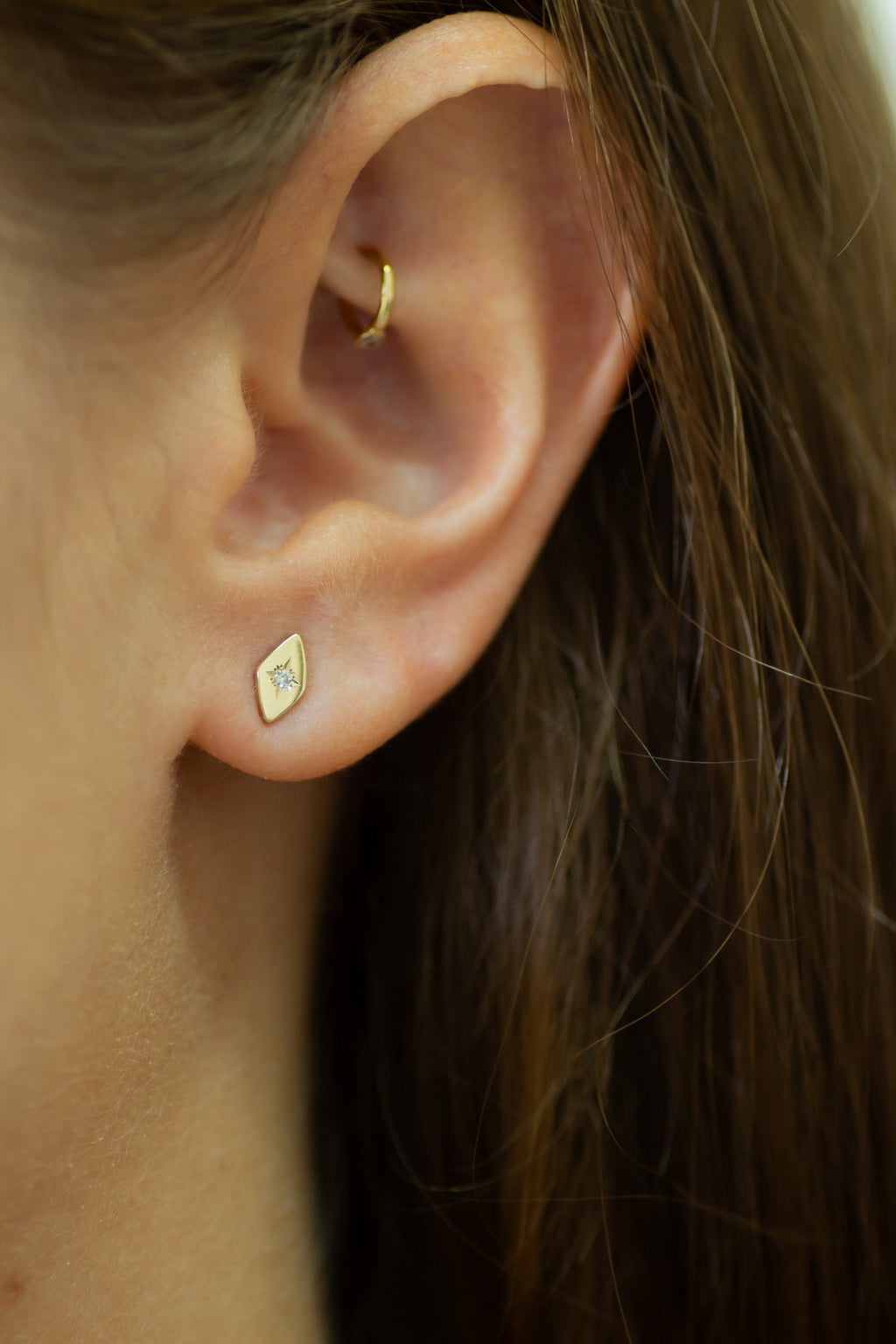 Marquise stud earring 14k gold