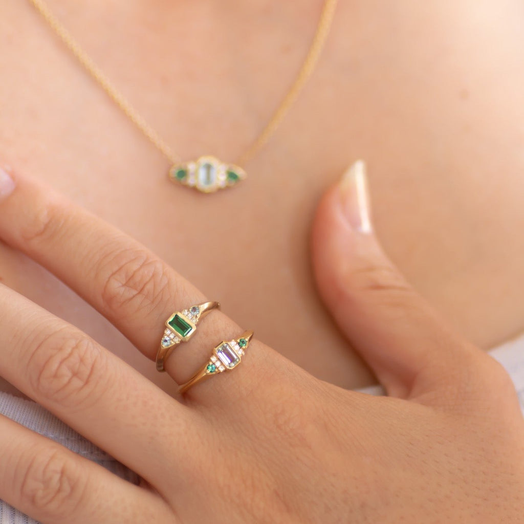 Emerald Aqua signet ring 14k gold