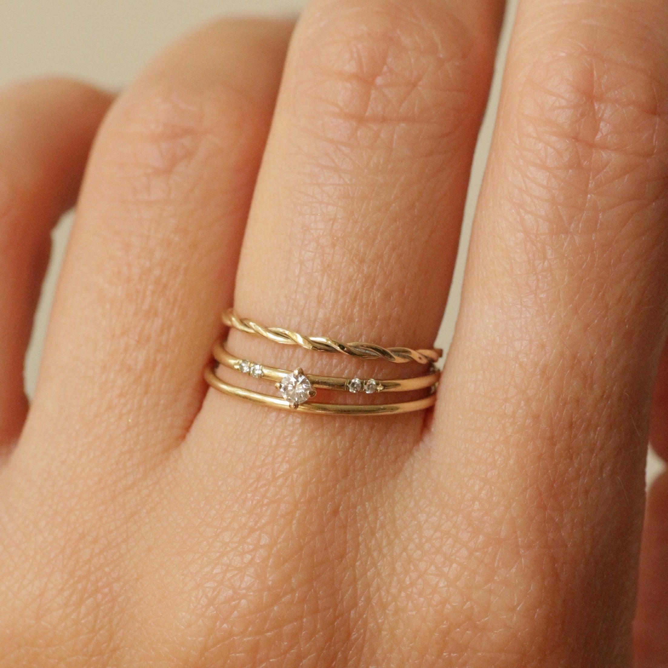 Tiny Diamonds solitaire ring 14k gold