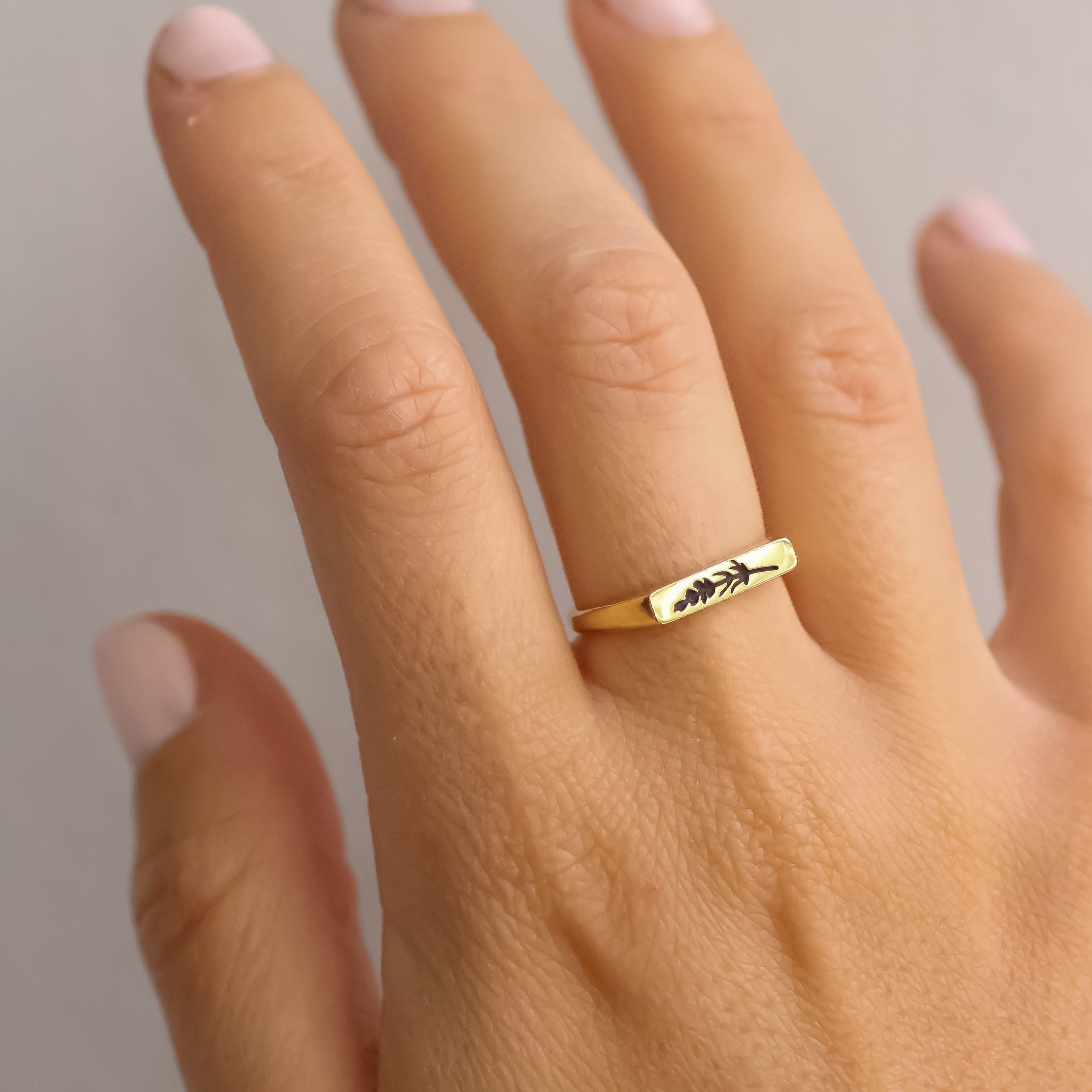 Custom Engraved Thin Flower Signet Ring | Caitlyn Minimalist