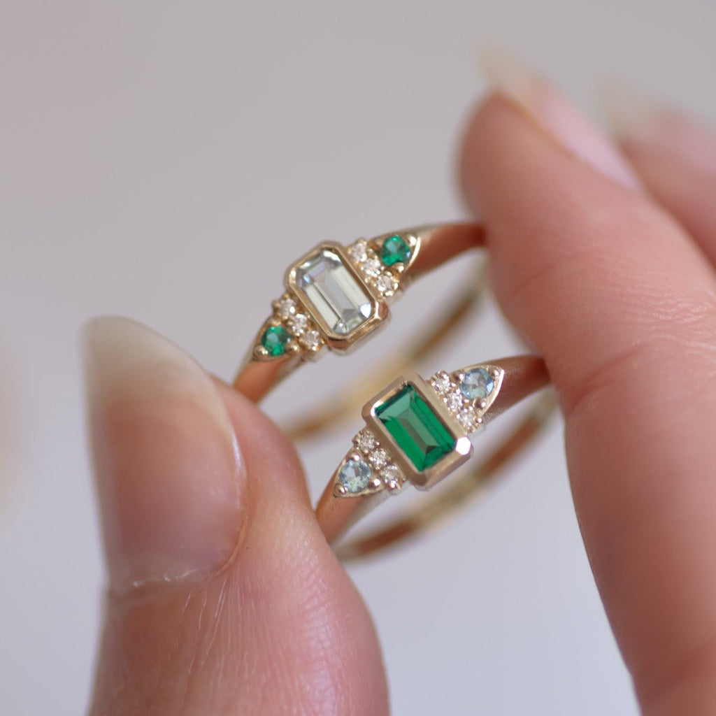 Emerald Aqua signet ring 14k gold