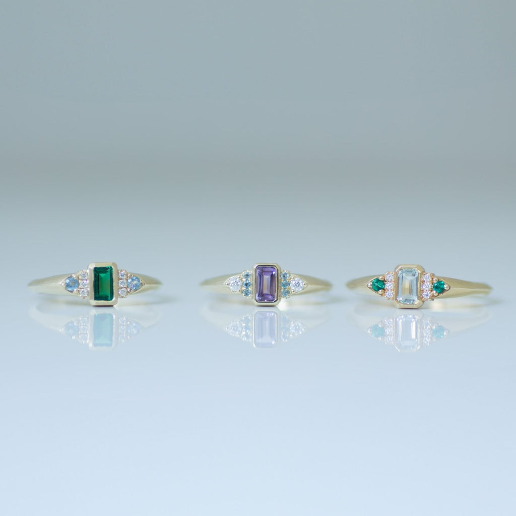 Emerald Aqua signet ring 14k gold