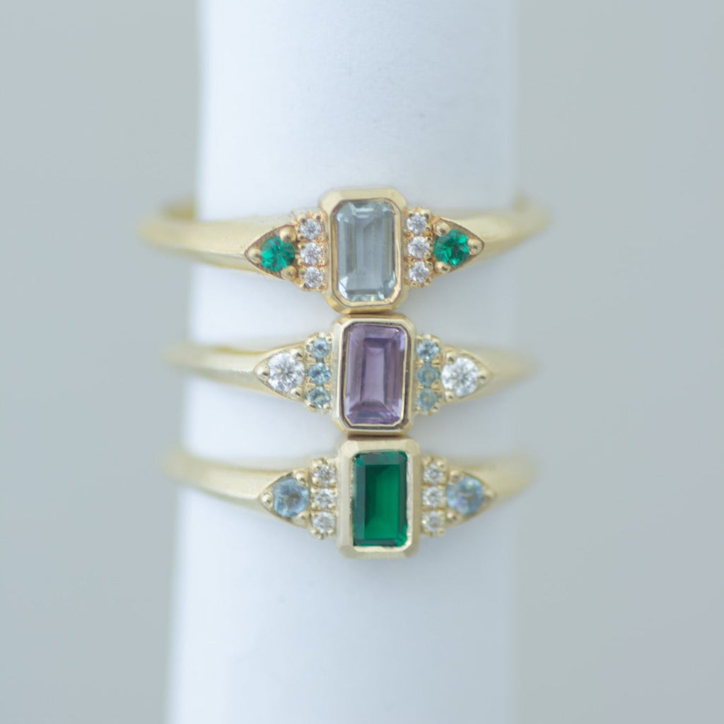 Emerald Aqua signet ring 14k gold