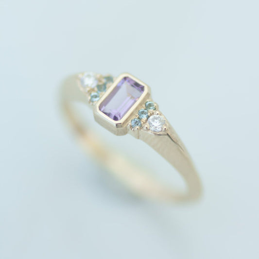 Amethyst Aqua signet ring 14k gold