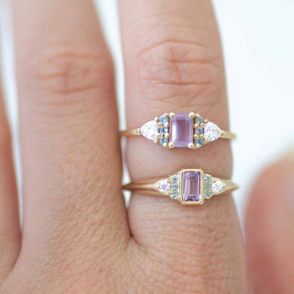 Amethyst Aqua signet ring 14k gold