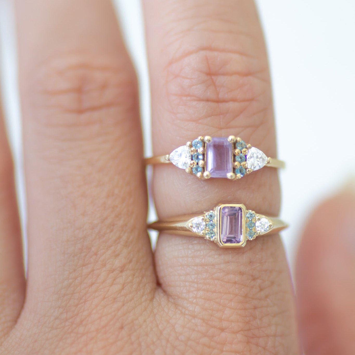 Amethyst Aqua signet ring 14k gold