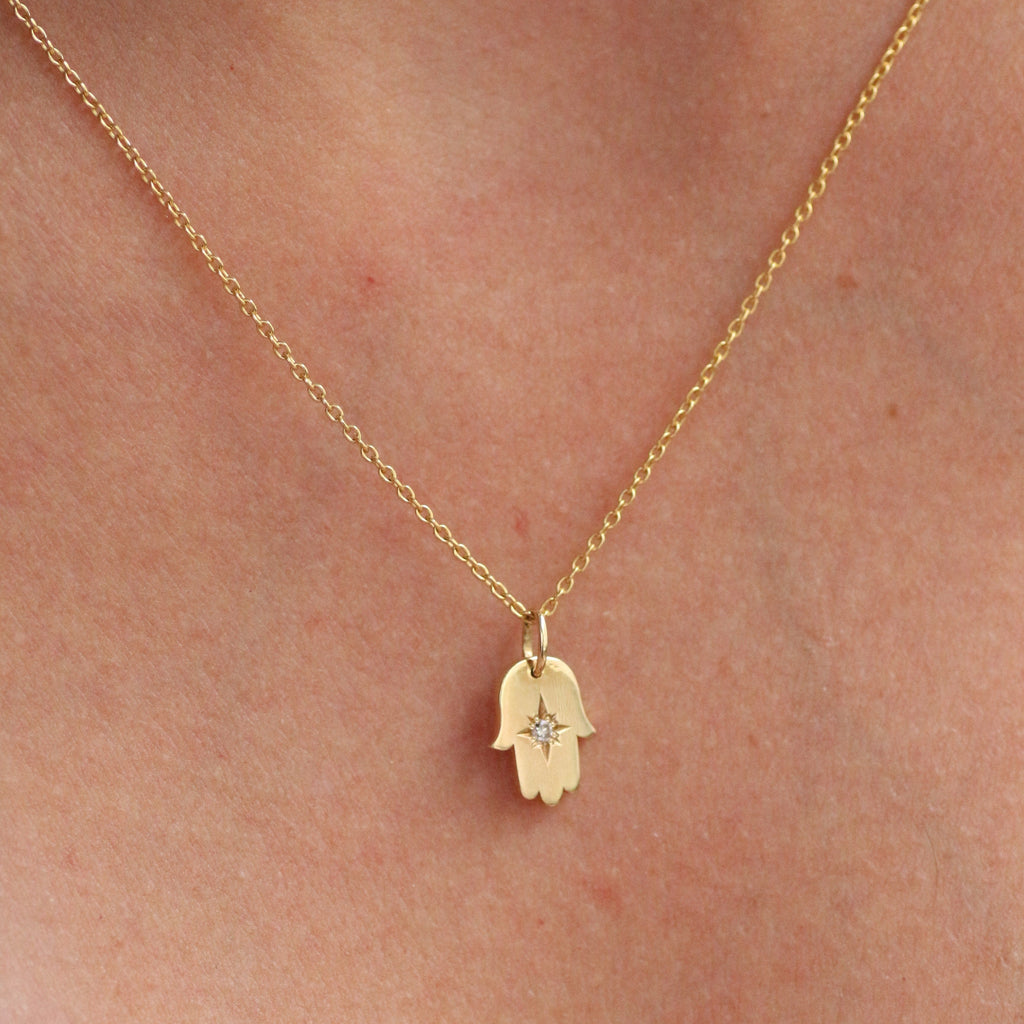 Hamsa diamond necklace 14k gold