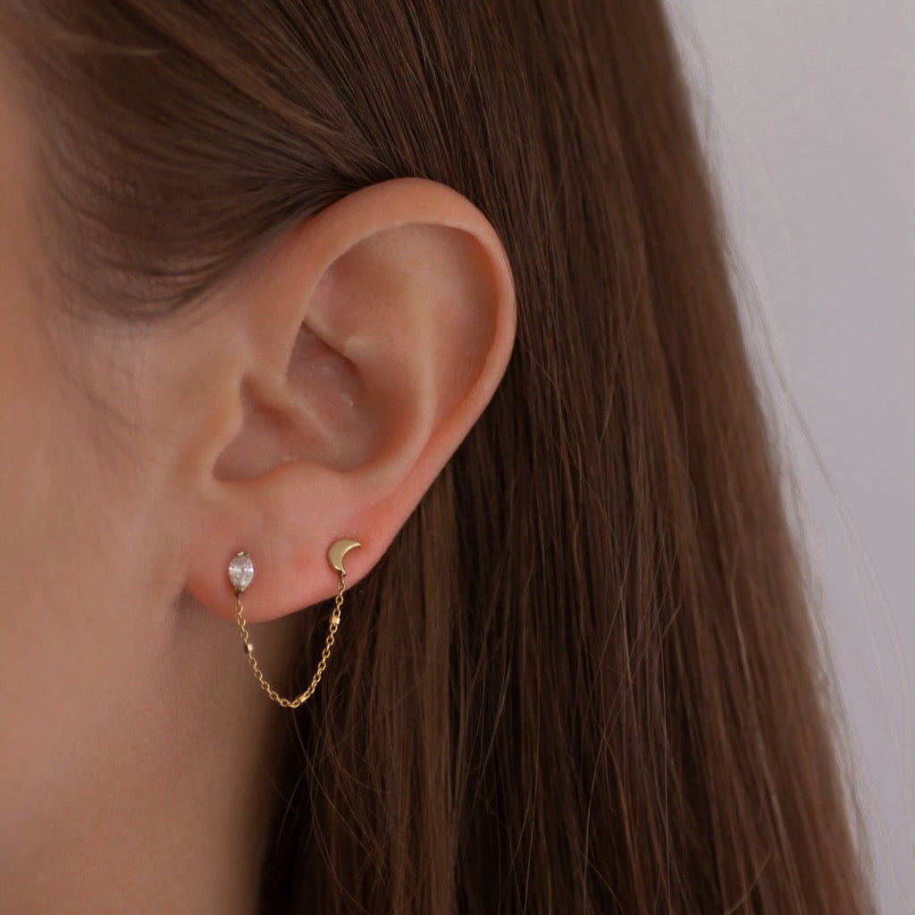 Selene Moon & Marquise Diamond earring 14k gold