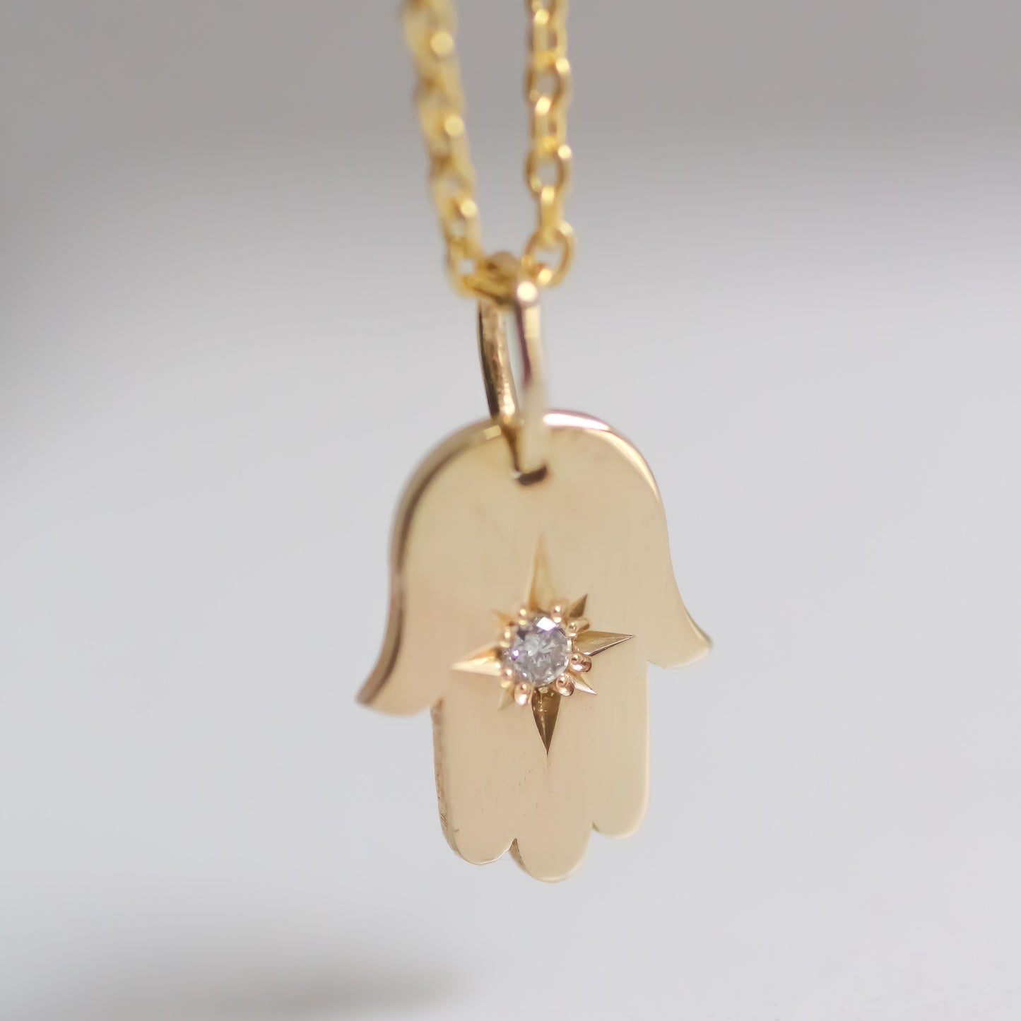 Hamsa diamond necklace 14k
