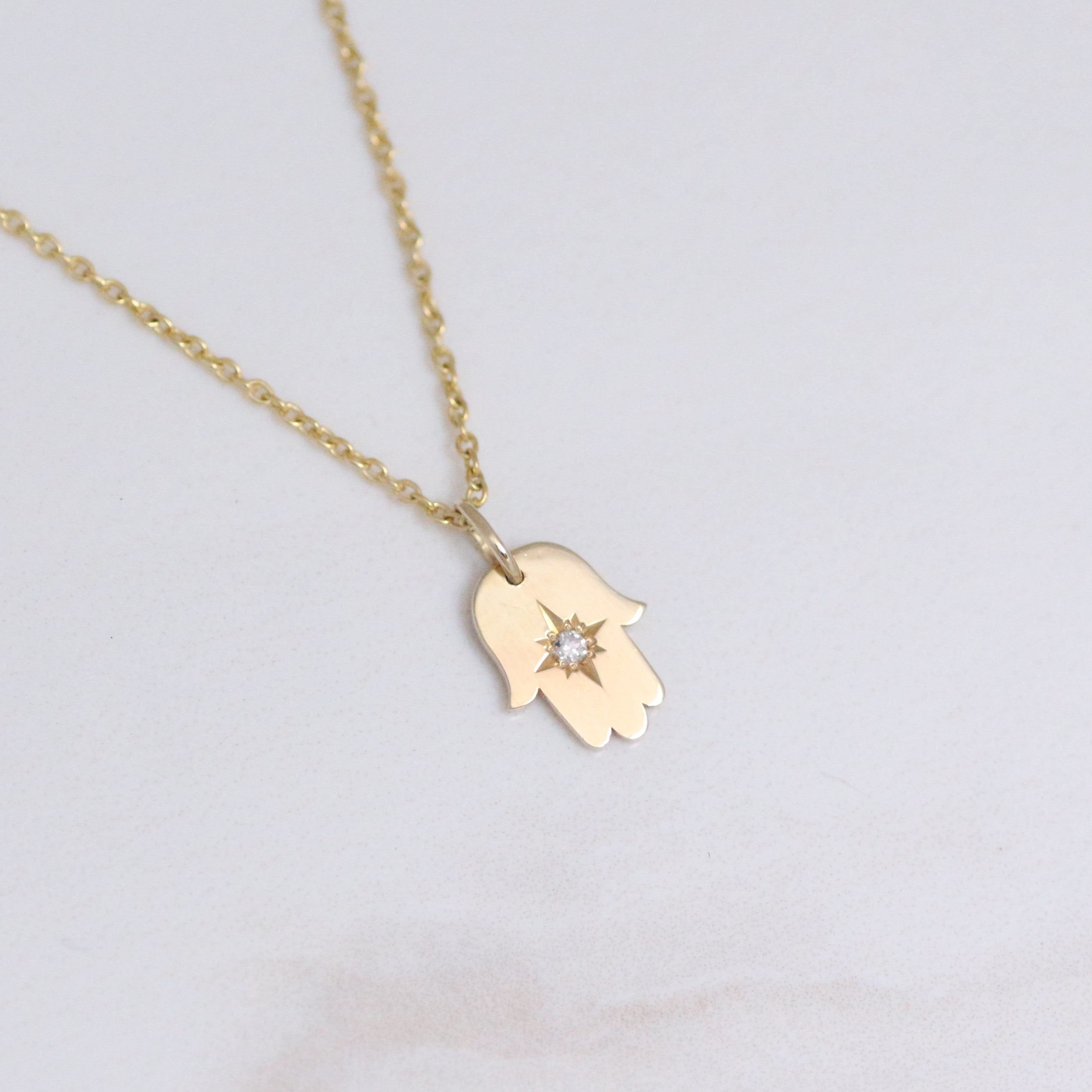Hamsa diamond necklace 14k gold
