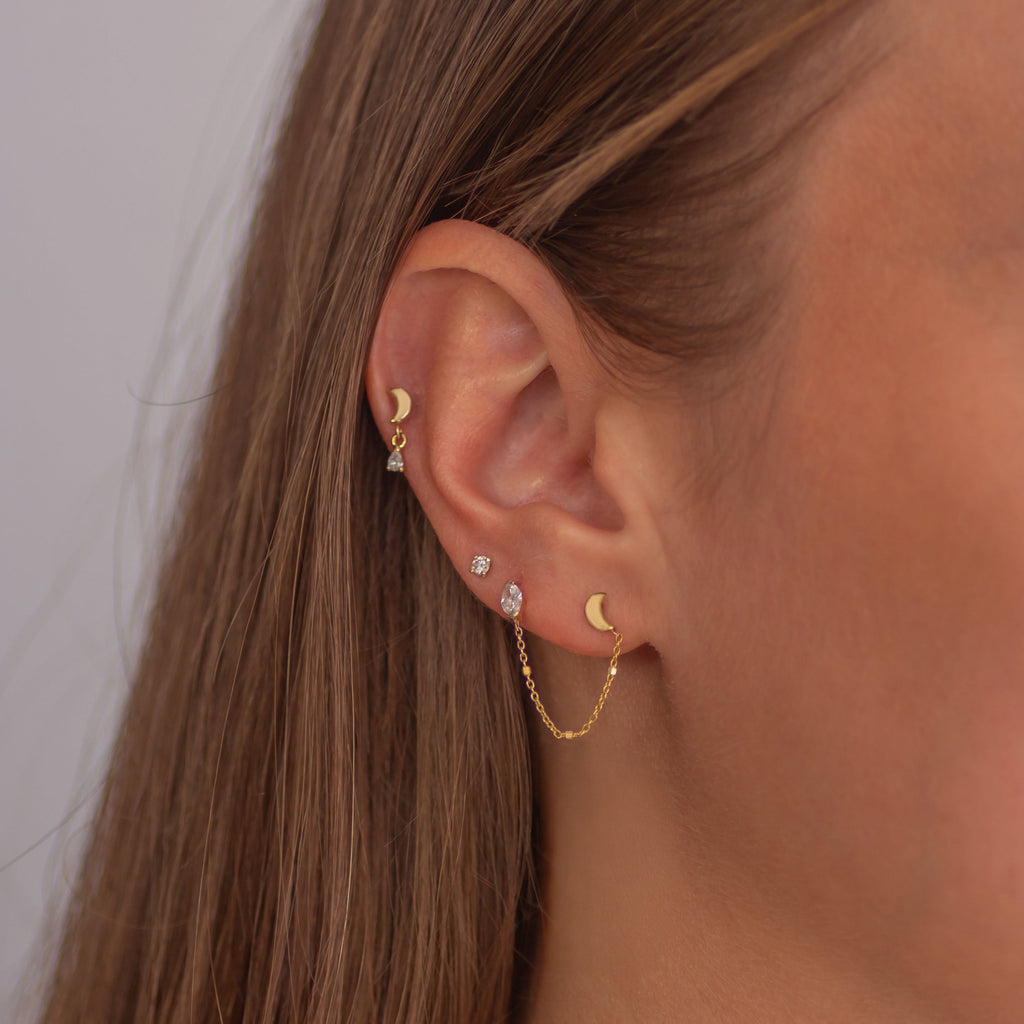 Selene Moon & Marquise Diamond earring 14k gold