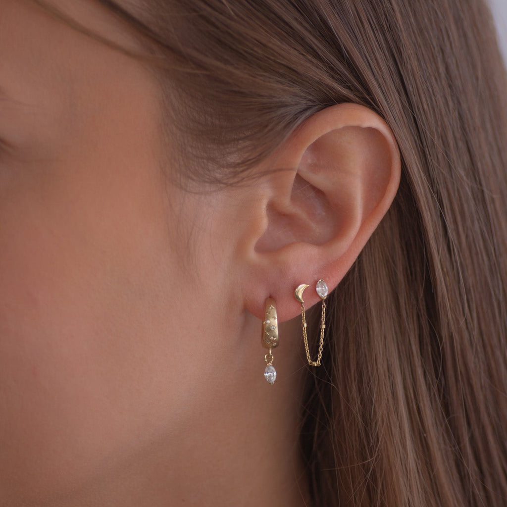 Selene Moon & Marquise Diamond earring 14k gold